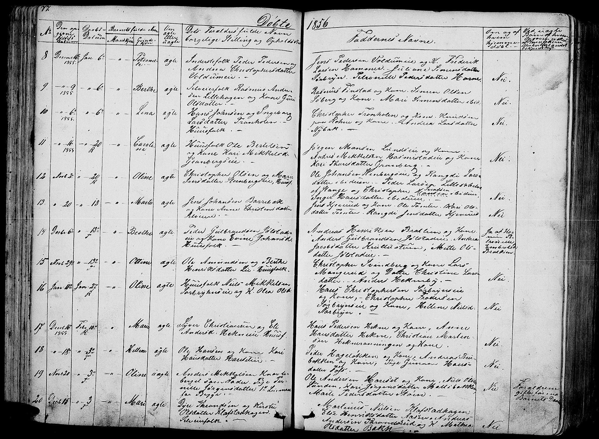 Romedal prestekontor, AV/SAH-PREST-004/L/L0009: Klokkerbok nr. 9, 1846-1866, s. 77