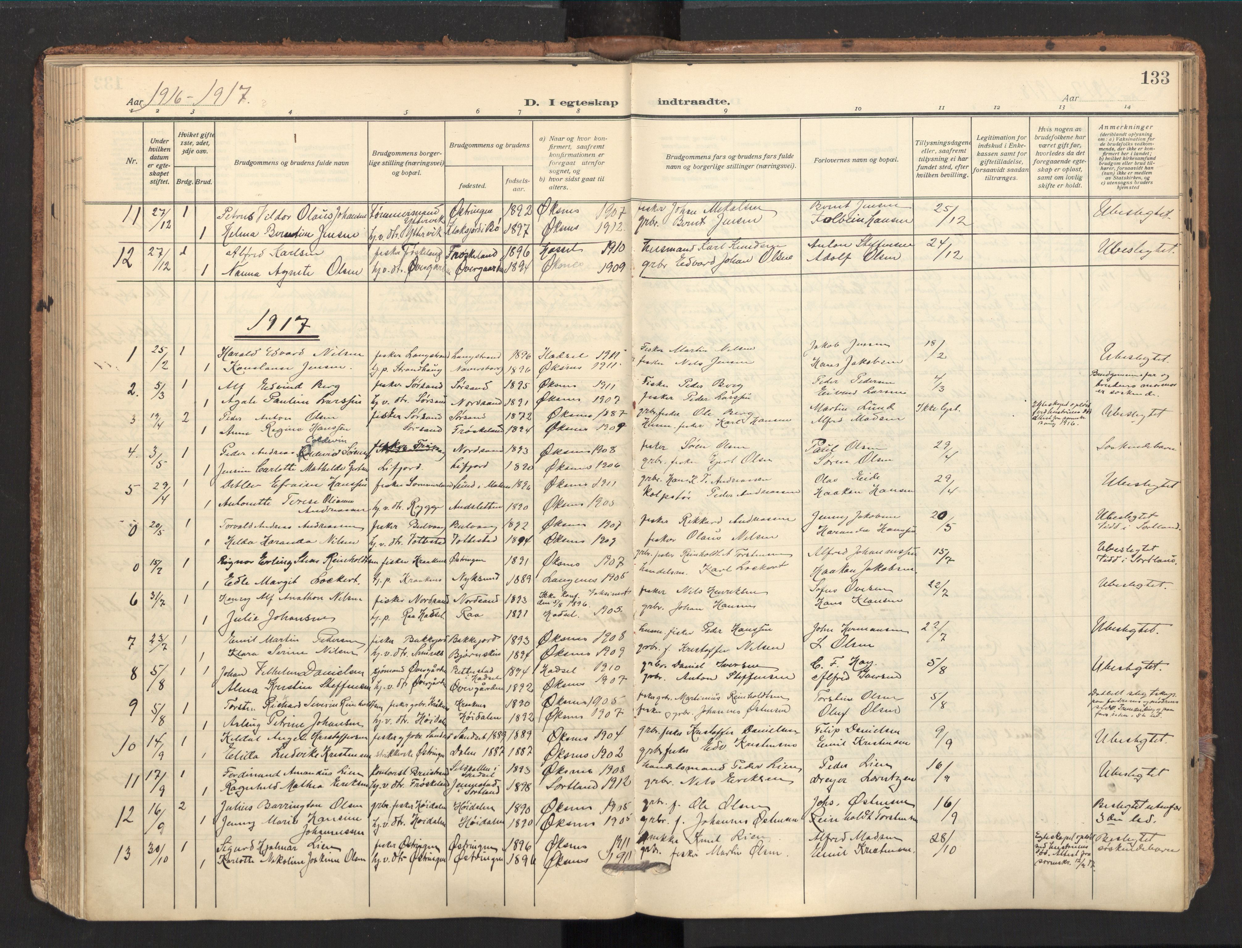 Ministerialprotokoller, klokkerbøker og fødselsregistre - Nordland, AV/SAT-A-1459/893/L1343: Ministerialbok nr. 893A15, 1914-1928, s. 133
