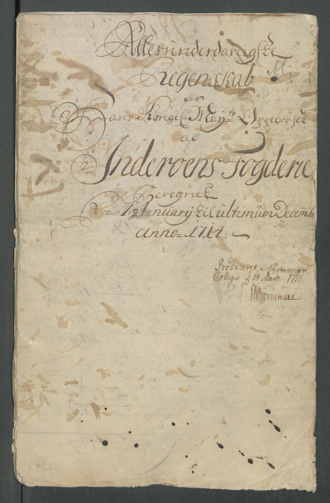 Rentekammeret inntil 1814, Reviderte regnskaper, Fogderegnskap, AV/RA-EA-4092/R63/L4322: Fogderegnskap Inderøy, 1714, s. 3