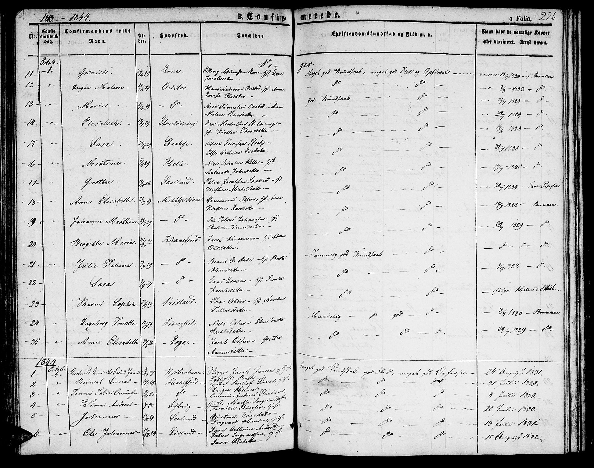 Flekkefjord sokneprestkontor, AV/SAK-1111-0012/F/Fb/Fbc/L0004: Klokkerbok nr. B 4, 1827-1846, s. 226