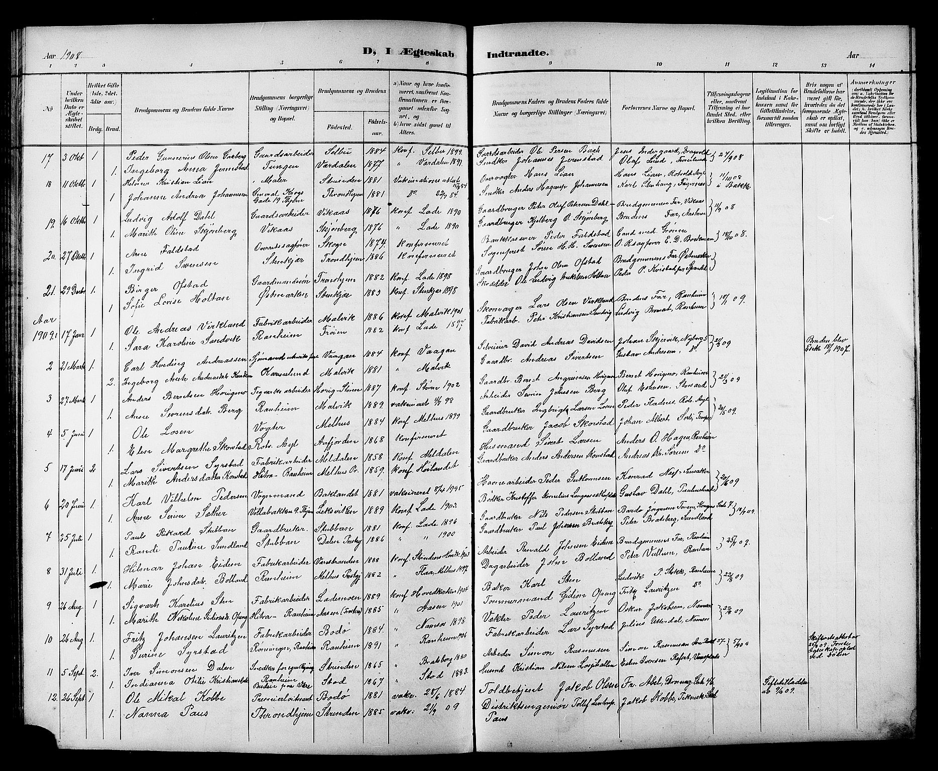 Ministerialprotokoller, klokkerbøker og fødselsregistre - Sør-Trøndelag, AV/SAT-A-1456/606/L0313: Klokkerbok nr. 606C09, 1895-1910