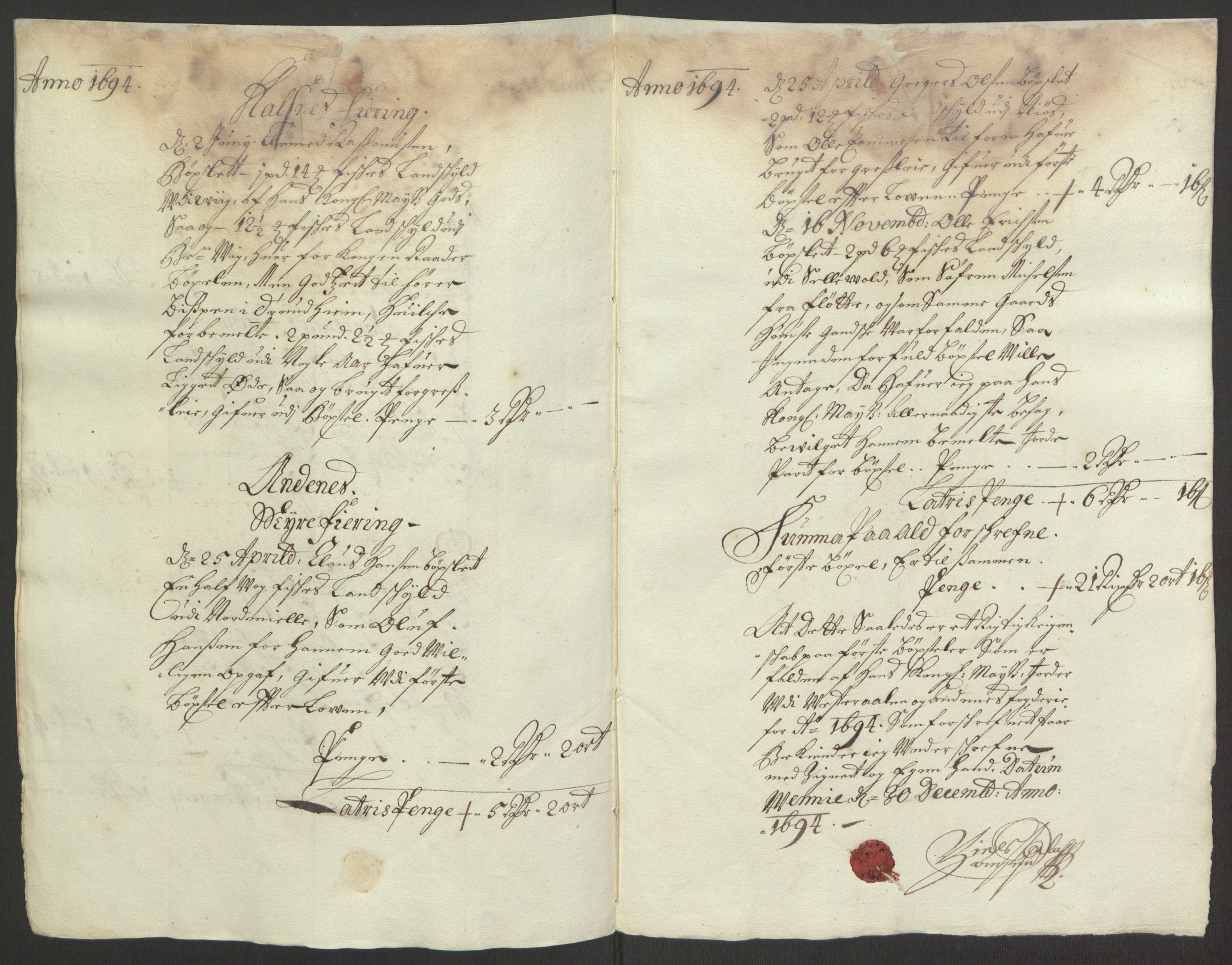 Rentekammeret inntil 1814, Reviderte regnskaper, Fogderegnskap, RA/EA-4092/R67/L4677: Fogderegnskap Vesterålen, Andenes og Lofoten, 1694-1695, s. 143