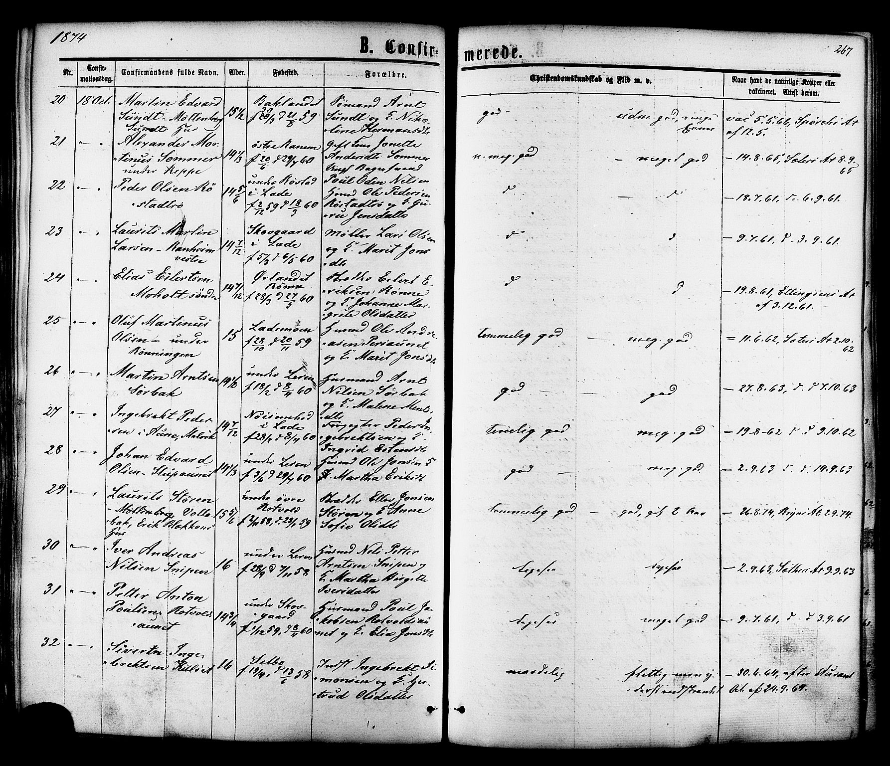 Ministerialprotokoller, klokkerbøker og fødselsregistre - Sør-Trøndelag, SAT/A-1456/606/L0293: Ministerialbok nr. 606A08, 1866-1877, s. 267