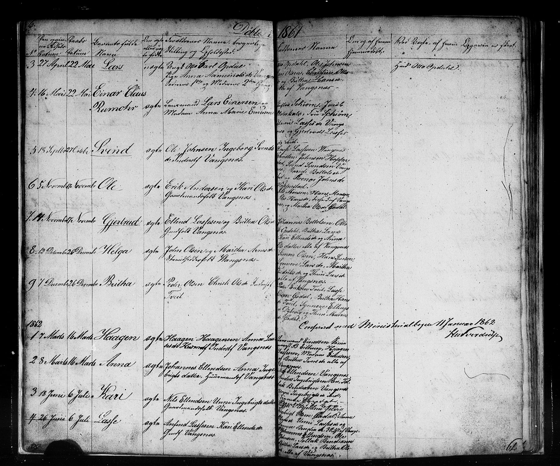 Vik sokneprestembete, AV/SAB-A-81501/H/Hab/Habc/L0001: Klokkerbok nr. C 1, 1853-1879, s. 6