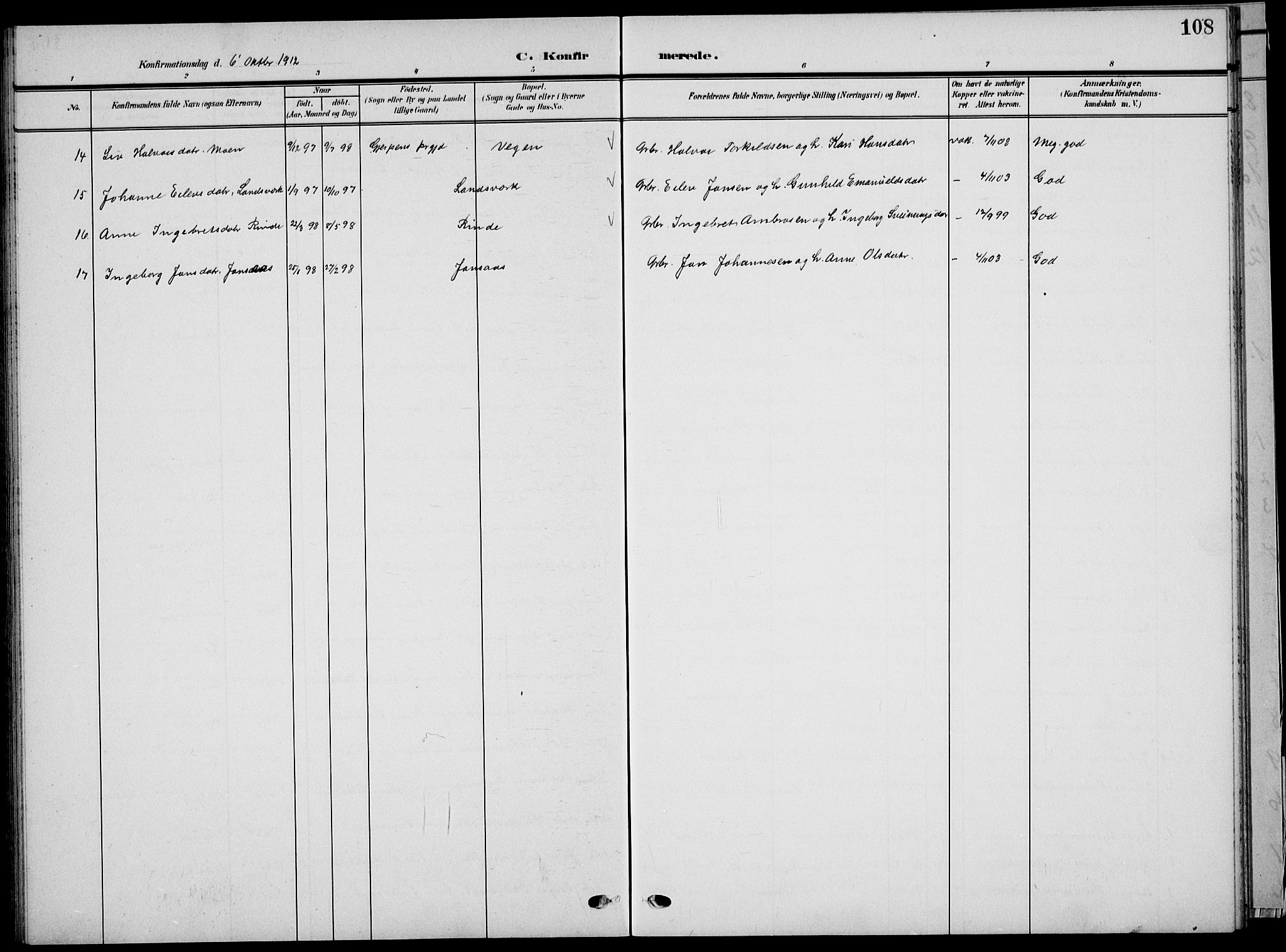 Sauherad kirkebøker, SAKO/A-298/G/Ga/L0004a: Klokkerbok nr. I 4a, 1906-1934, s. 108