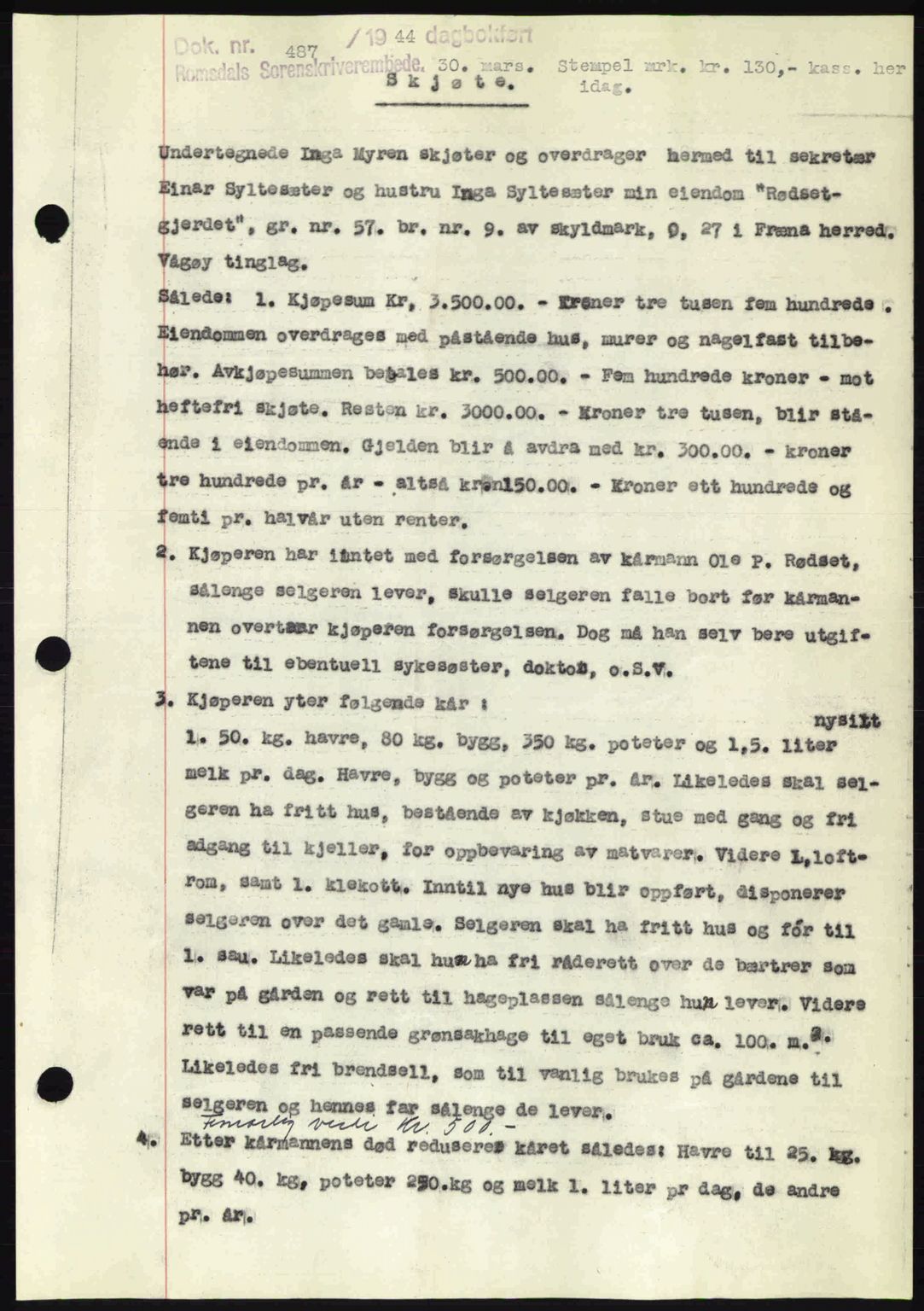 Romsdal sorenskriveri, SAT/A-4149/1/2/2C: Pantebok nr. A16, 1944-1944, Dagboknr: 487/1944