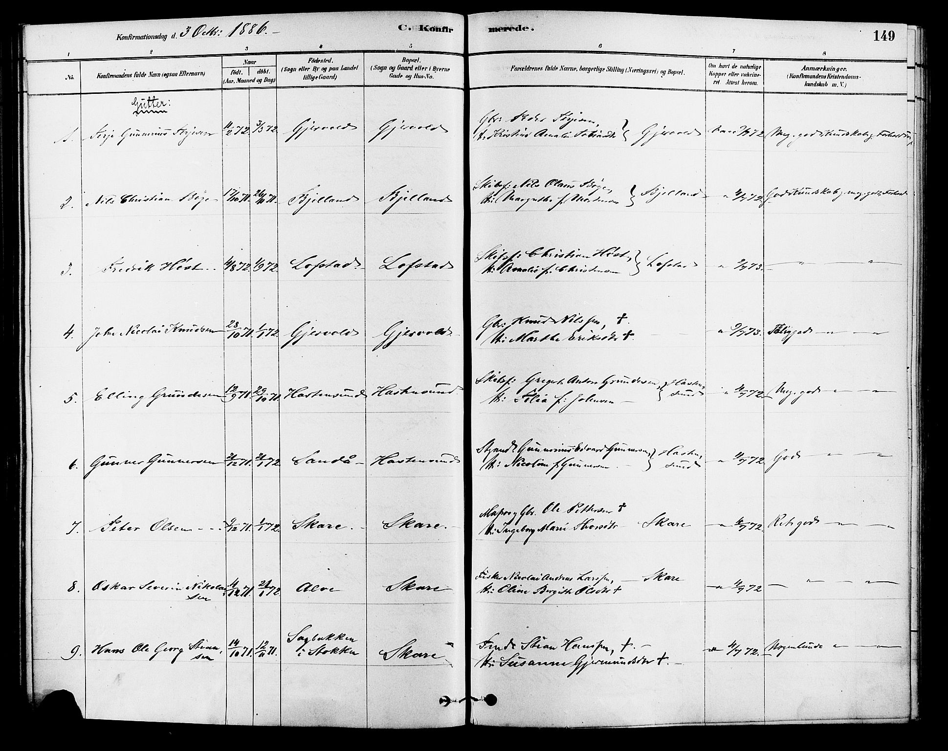 Tromøy sokneprestkontor, SAK/1111-0041/F/Fa/L0009: Ministerialbok nr. A 9, 1878-1896, s. 149