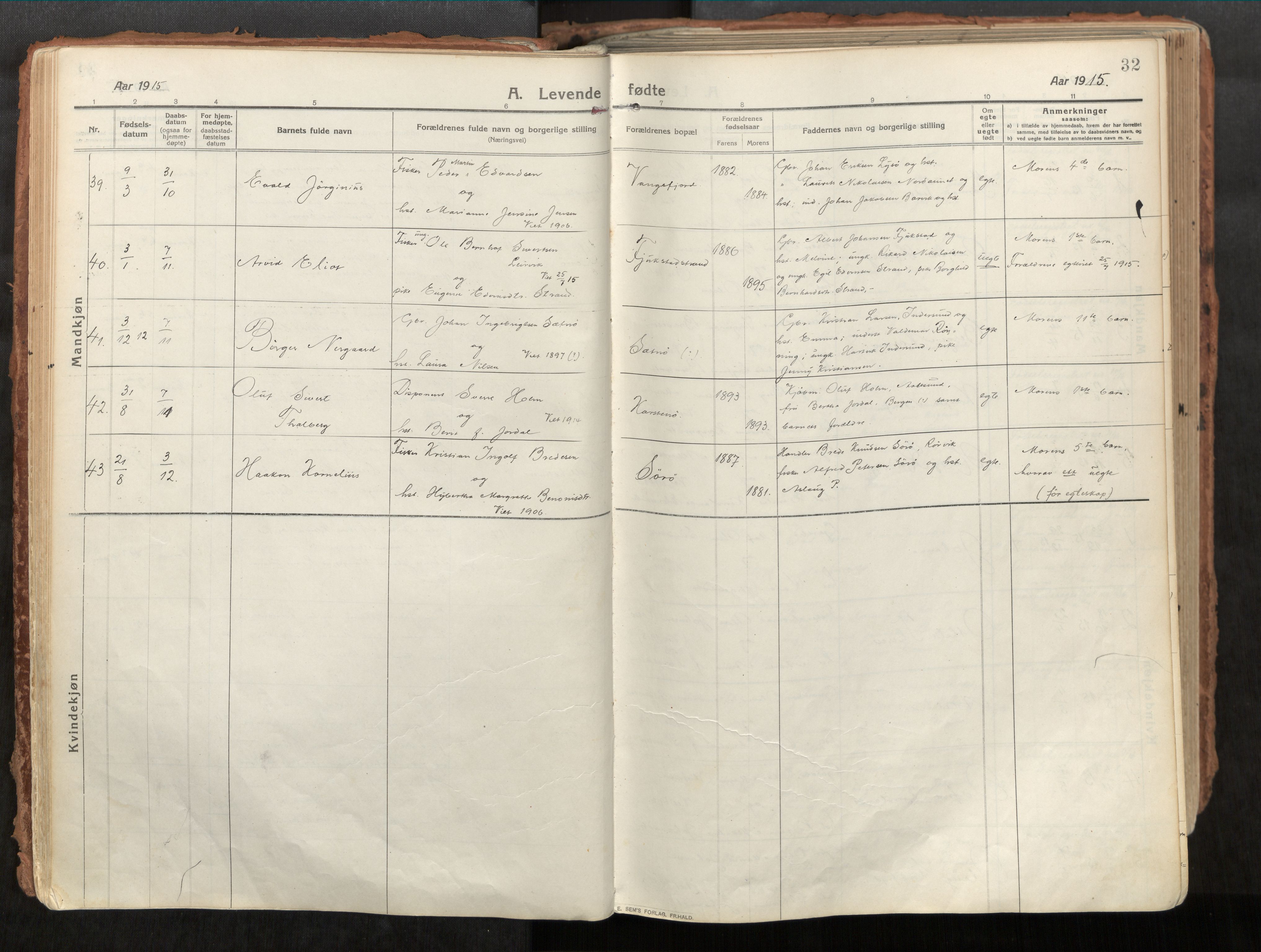 Vikna sokneprestkontor, AV/SAT-A-1173/1/I/I1/I1a/L0001: Ministerialbok nr. 1, 1913-1934, s. 32