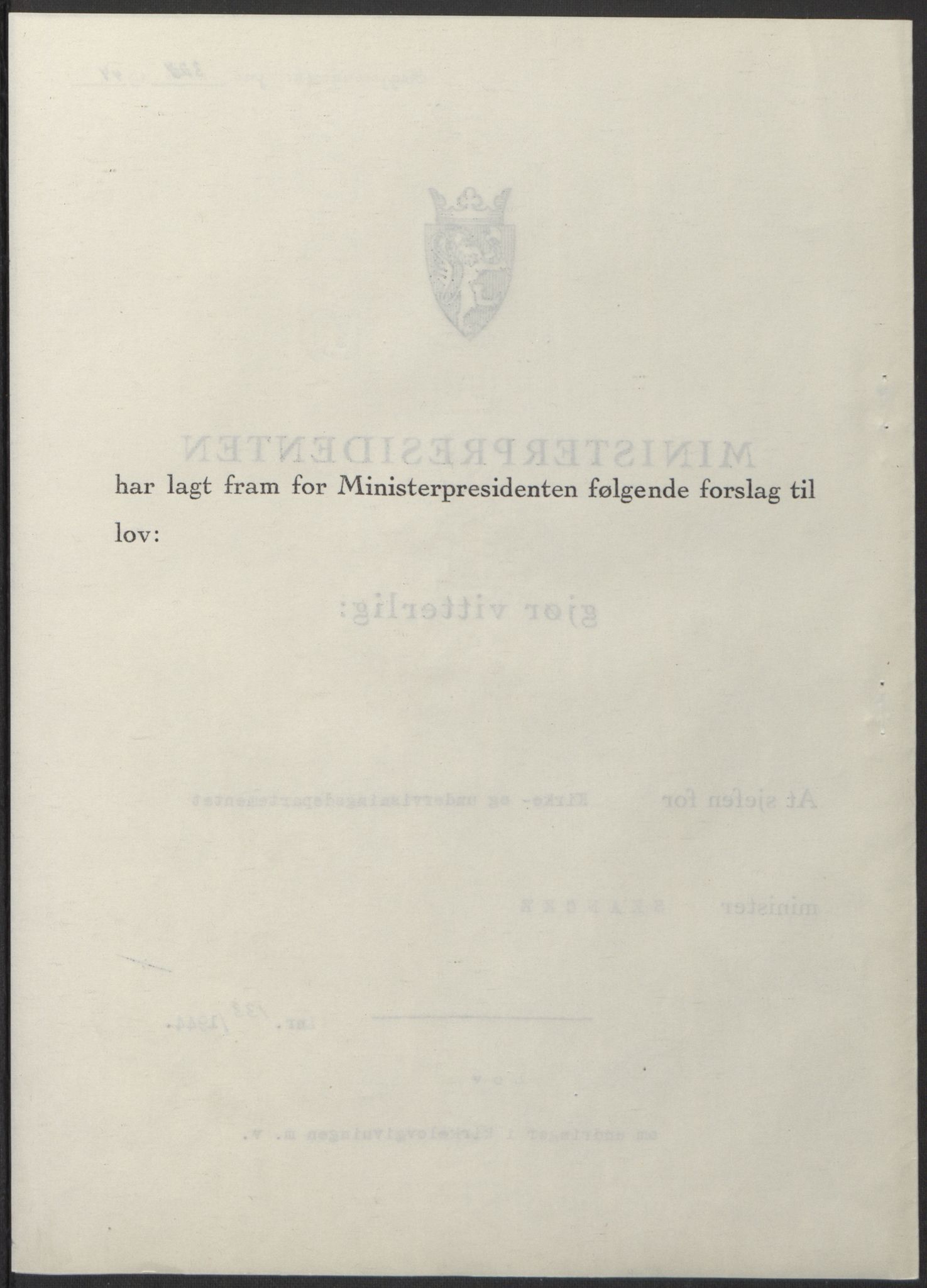 NS-administrasjonen 1940-1945 (Statsrådsekretariatet, de kommisariske statsråder mm), RA/S-4279/D/Db/L0100: Lover, 1944, s. 644