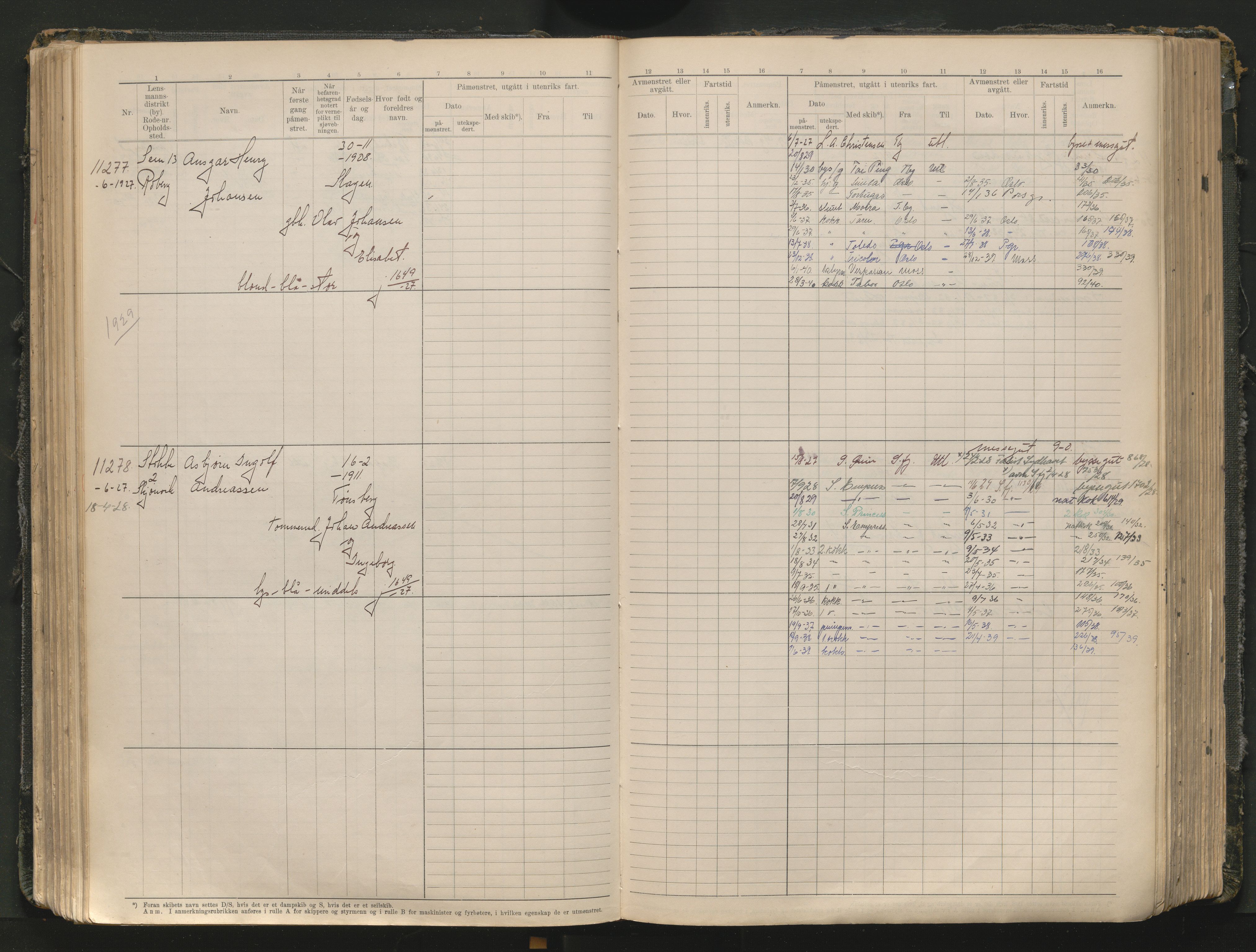 Tønsberg innrulleringskontor, AV/SAKO-A-786/F/Fc/Fcb/L0012: Hovedrulle Patent nr. 10828-12216, 1925-1948