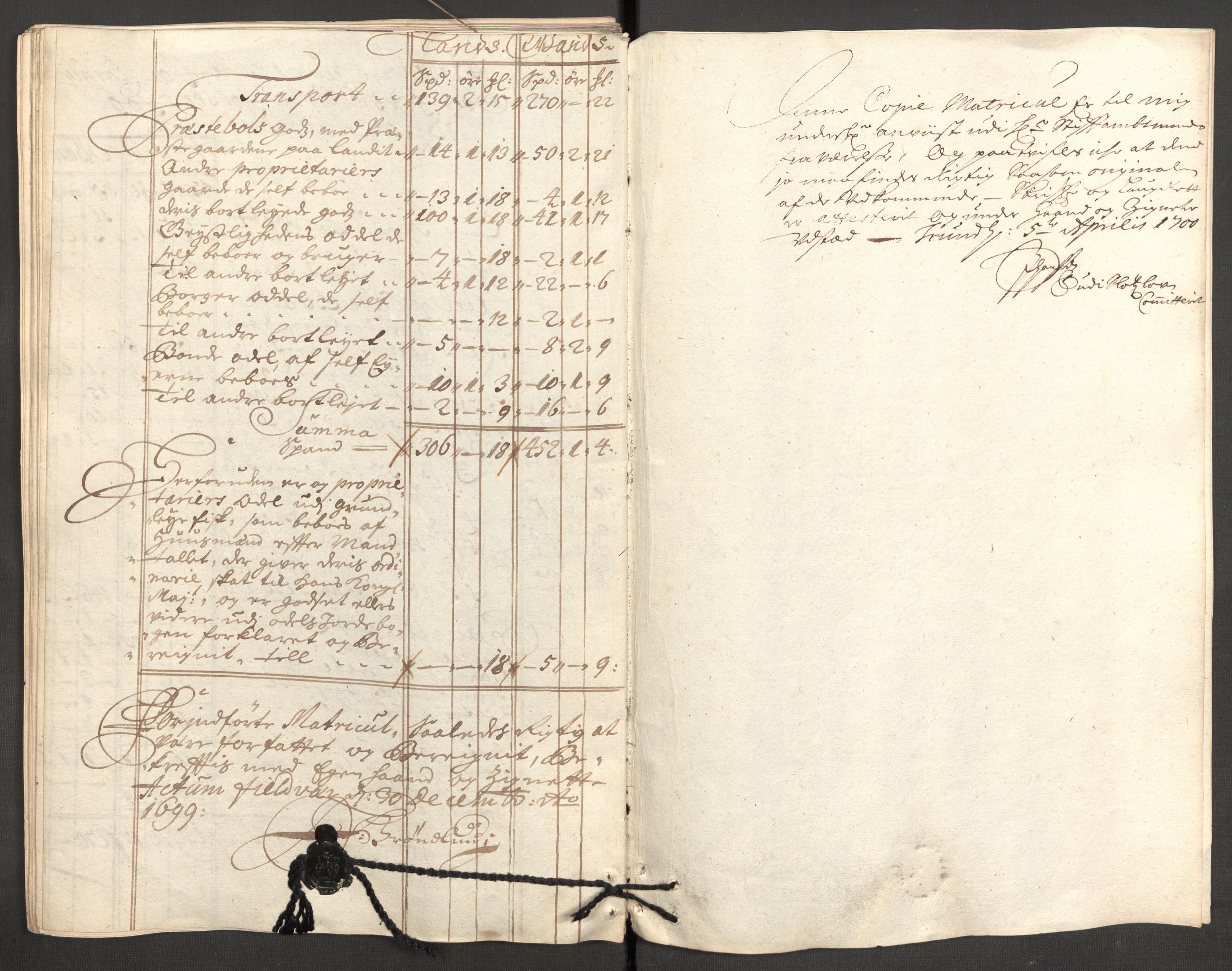 Rentekammeret inntil 1814, Reviderte regnskaper, Fogderegnskap, RA/EA-4092/R57/L3853: Fogderegnskap Fosen, 1698-1699, s. 294