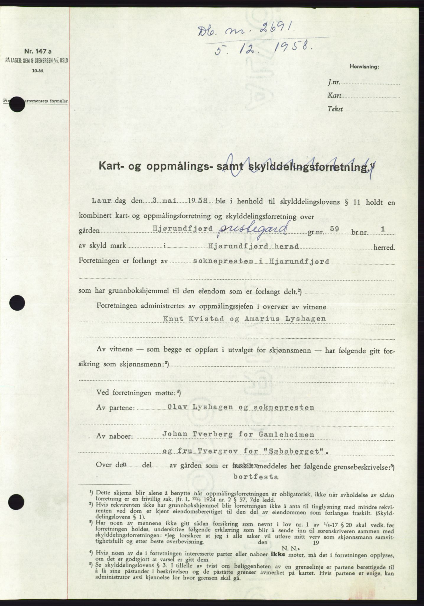Søre Sunnmøre sorenskriveri, SAT/A-4122/1/2/2C/L0111: Pantebok nr. 37A, 1958-1959, Dagboknr: 2691/1958