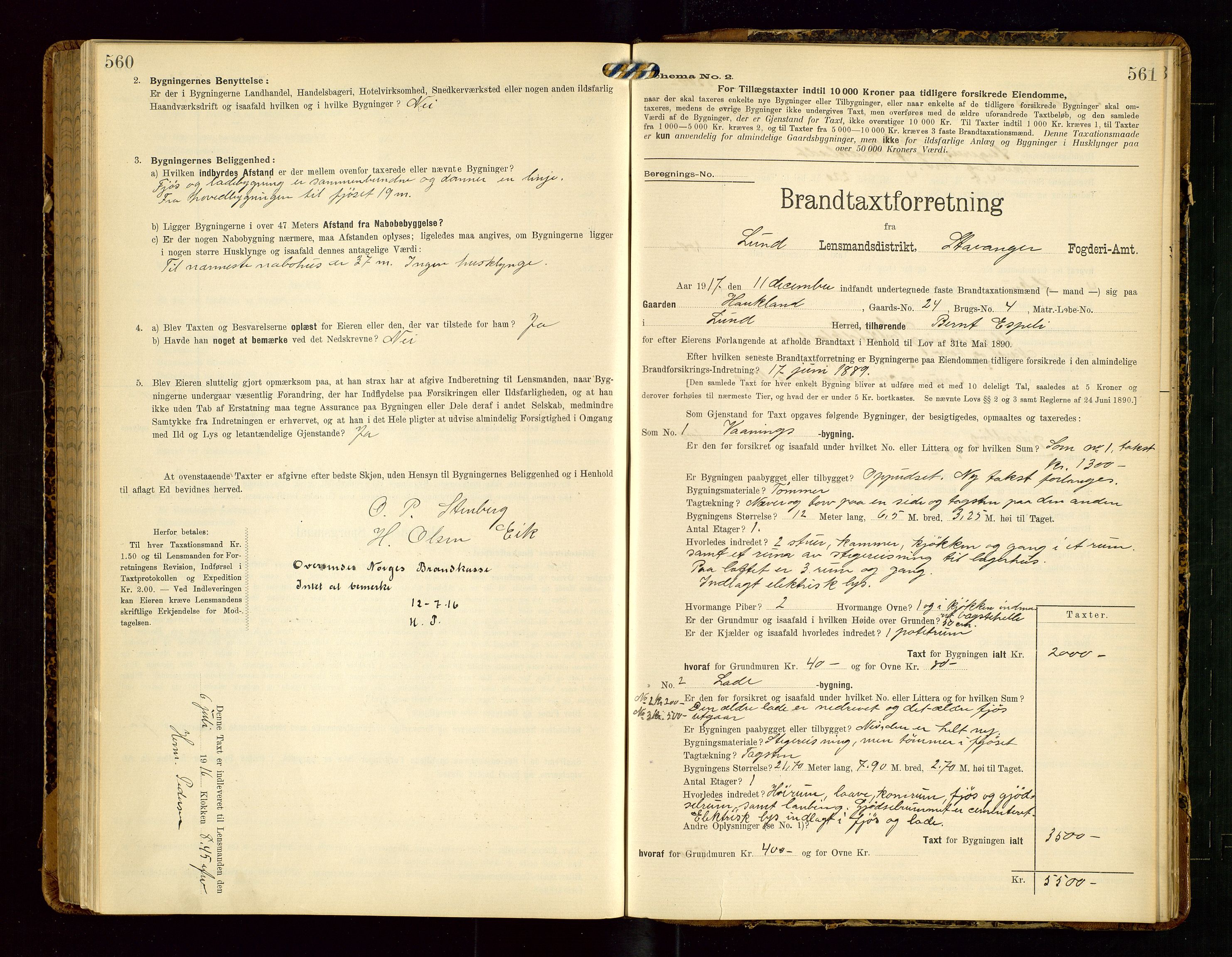 Lund lensmannskontor, AV/SAST-A-100303/Gob/L0002: "Brandtakstprotokol", 1908-1918, s. 560-561
