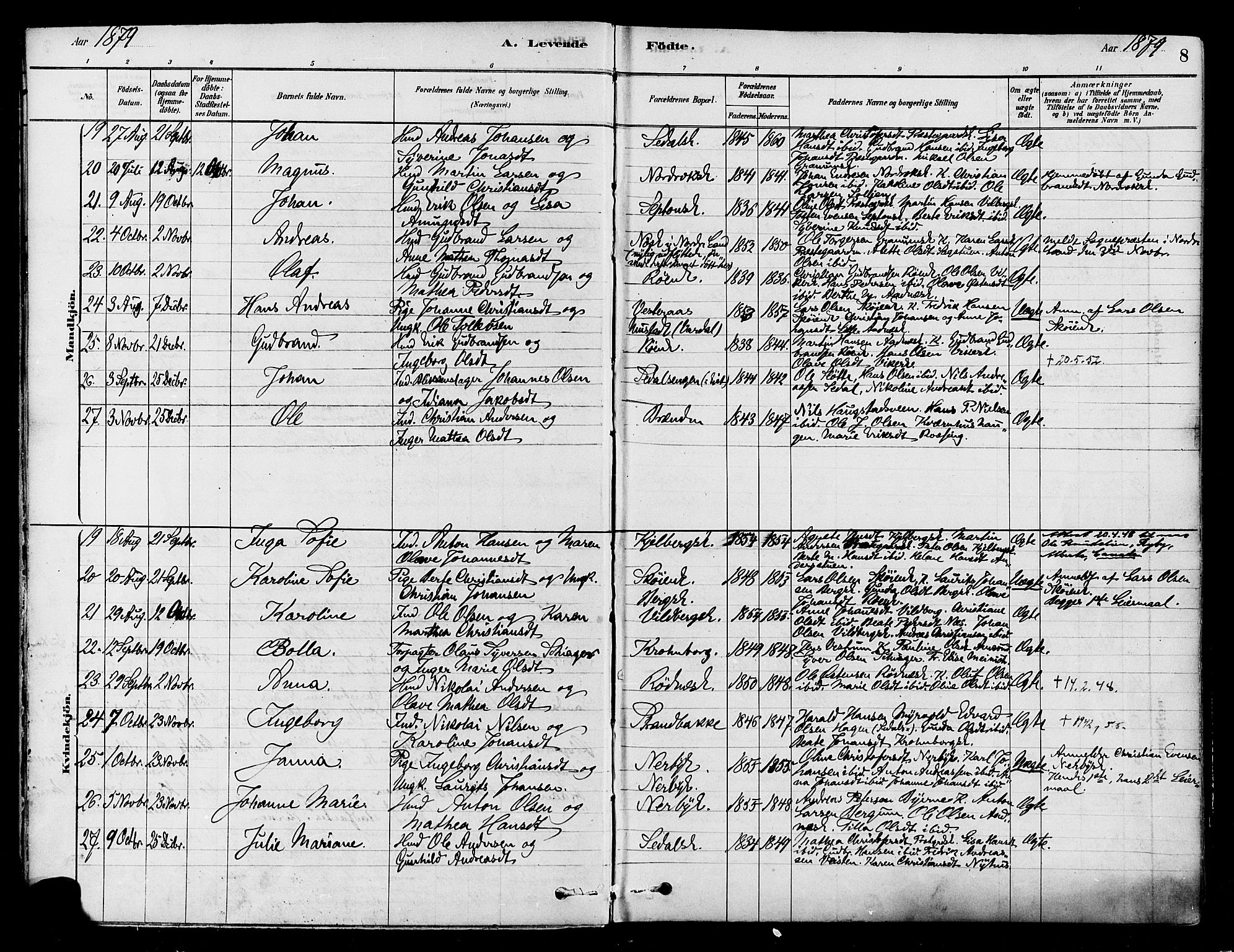 Søndre Land prestekontor, AV/SAH-PREST-122/K/L0002: Ministerialbok nr. 2, 1878-1894, s. 8
