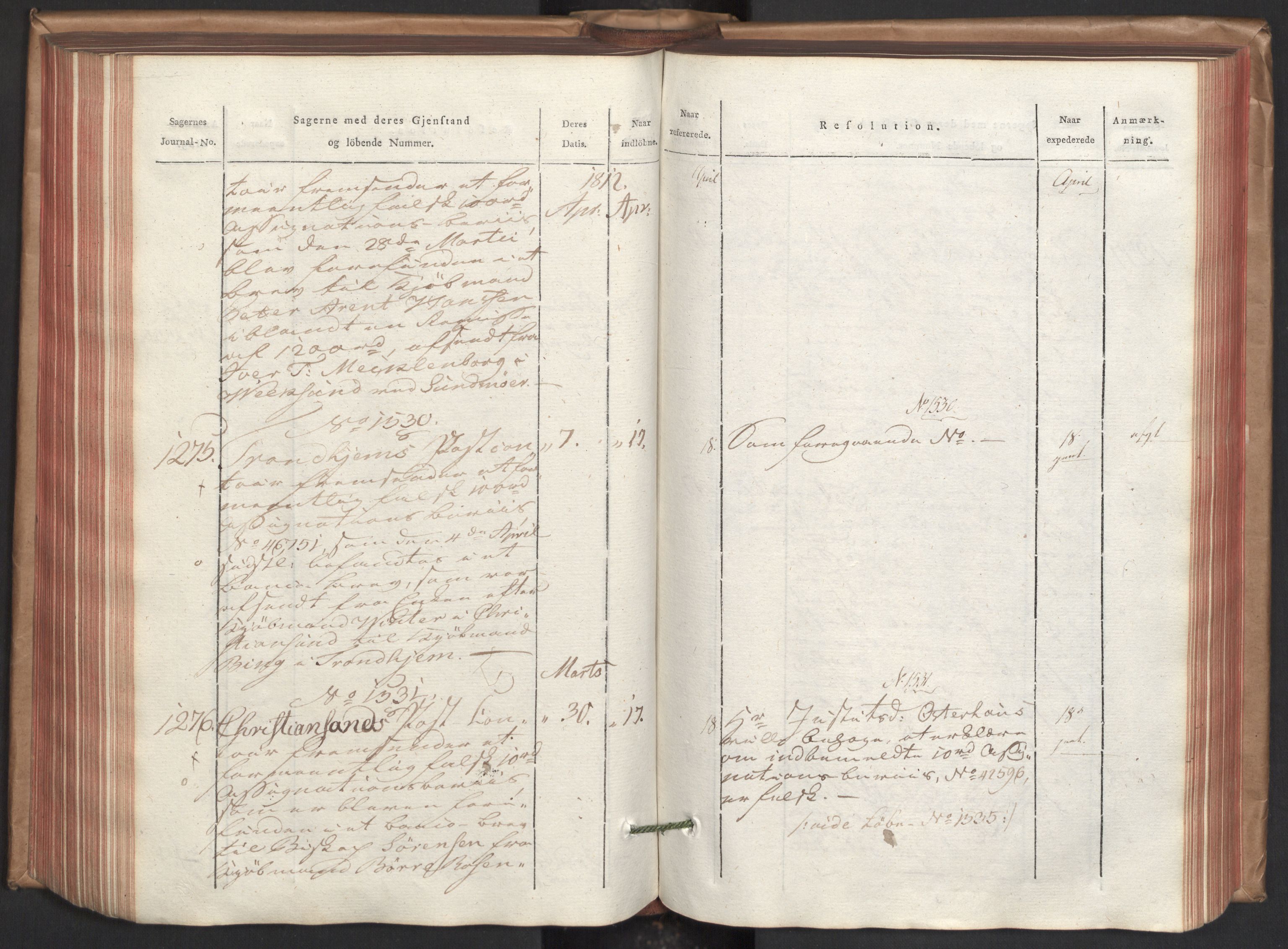 Stattholderembetet 1810-1814, 2. kontor (Kontor B), AV/RA-EA-5432/Ab/L0003: Referatprotokoll,  j.nr. 1002-1448,  l.nr. 1180-1780, 1812, s. 168