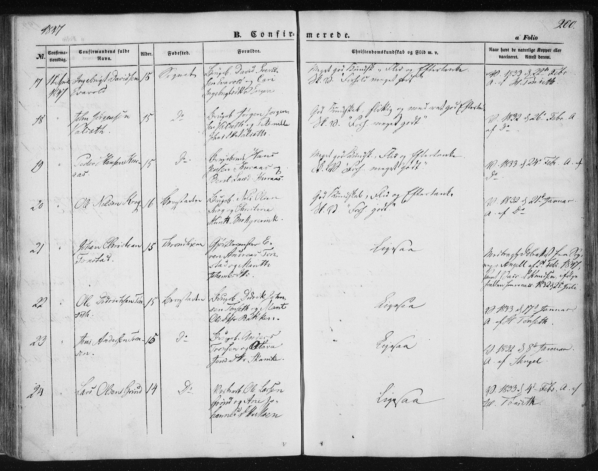 Ministerialprotokoller, klokkerbøker og fødselsregistre - Sør-Trøndelag, SAT/A-1456/681/L0931: Ministerialbok nr. 681A09, 1845-1859, s. 200