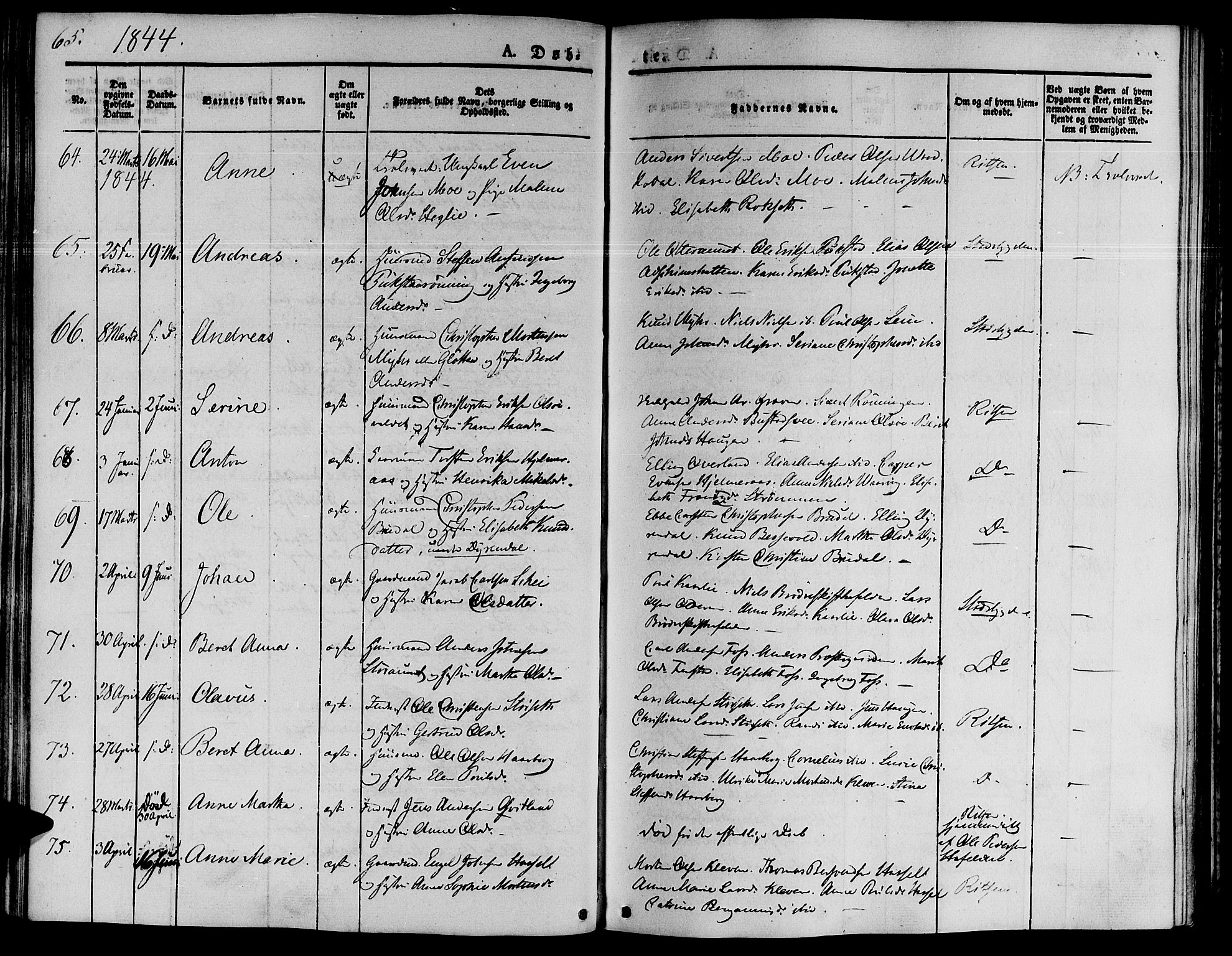 Ministerialprotokoller, klokkerbøker og fødselsregistre - Sør-Trøndelag, SAT/A-1456/646/L0610: Ministerialbok nr. 646A08, 1837-1847, s. 65