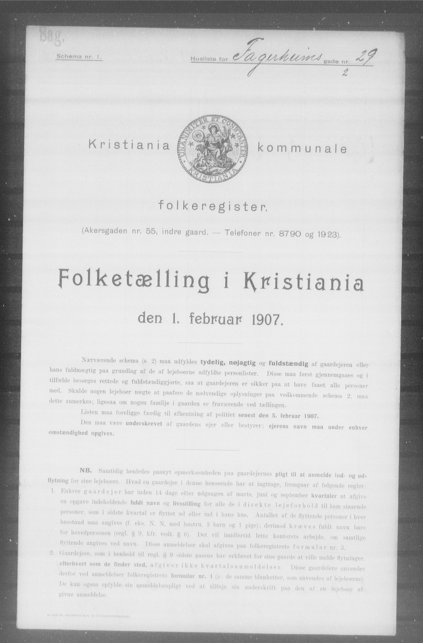 OBA, Kommunal folketelling 1.2.1907 for Kristiania kjøpstad, 1907, s. 11704