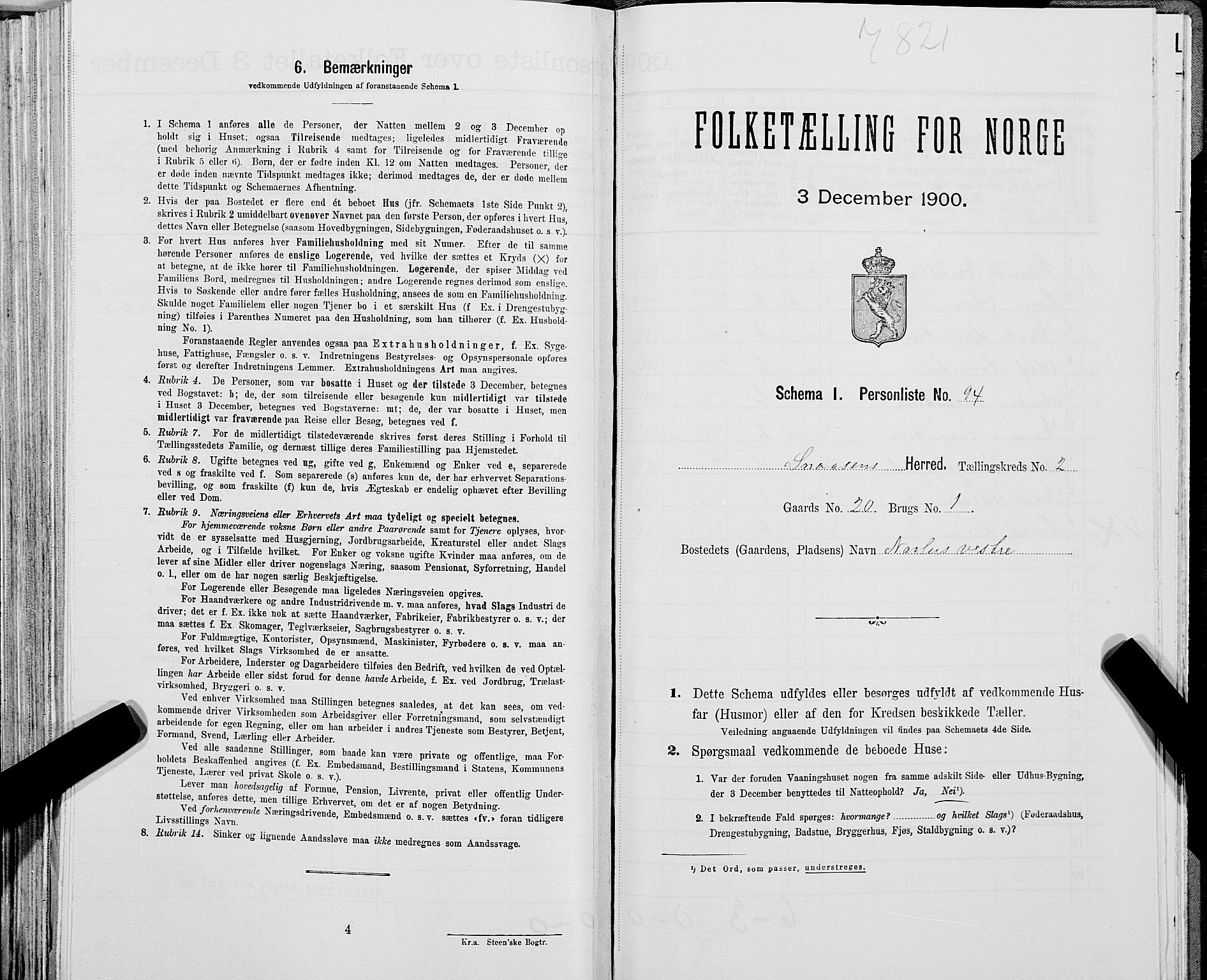 SAT, Folketelling 1900 for 1736 Snåsa herred, 1900, s. 542