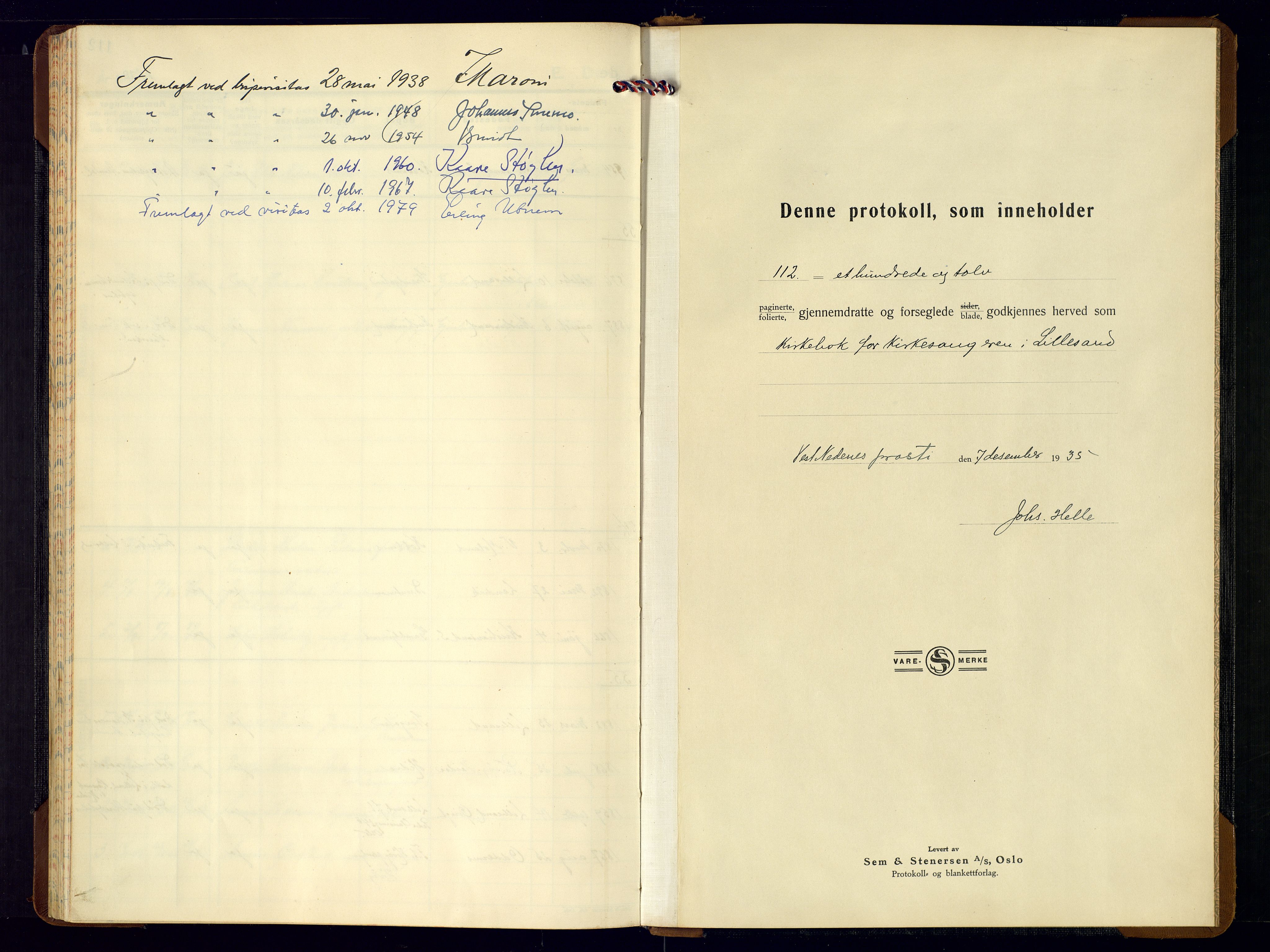 Vestre Moland sokneprestkontor, SAK/1111-0046/F/Fb/Fba/L0003: Klokkerbok nr. B-3, 1935-1962