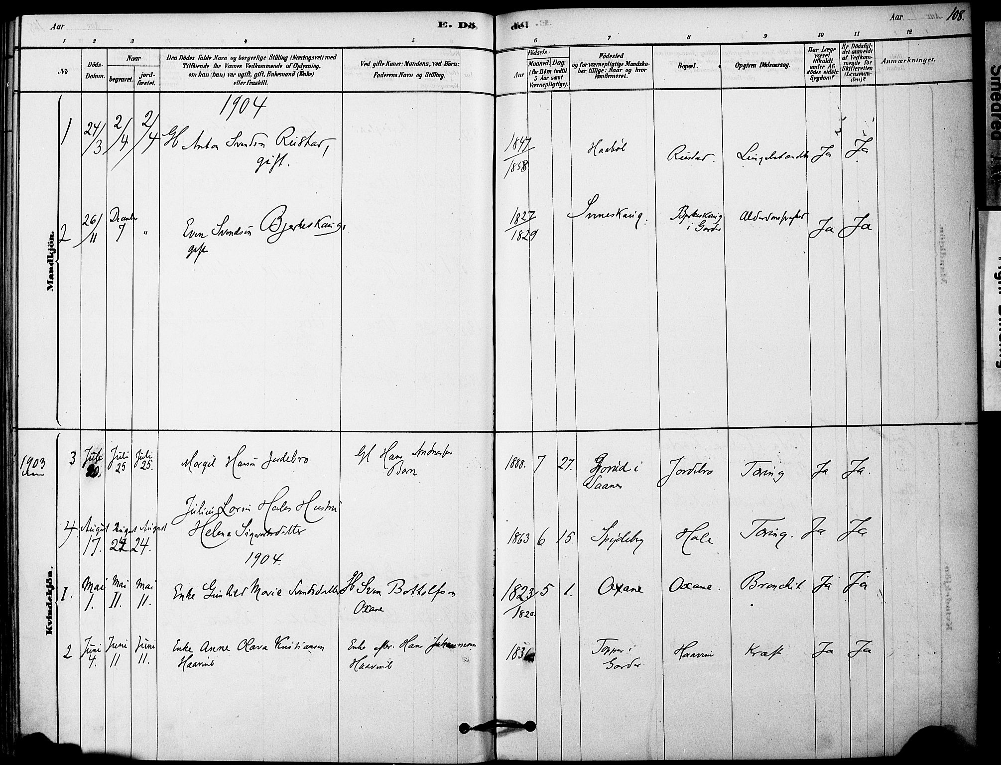 Vestby prestekontor Kirkebøker, SAO/A-10893/F/Fa/L0011: Ministerialbok nr. I 11, 1878-1913, s. 108