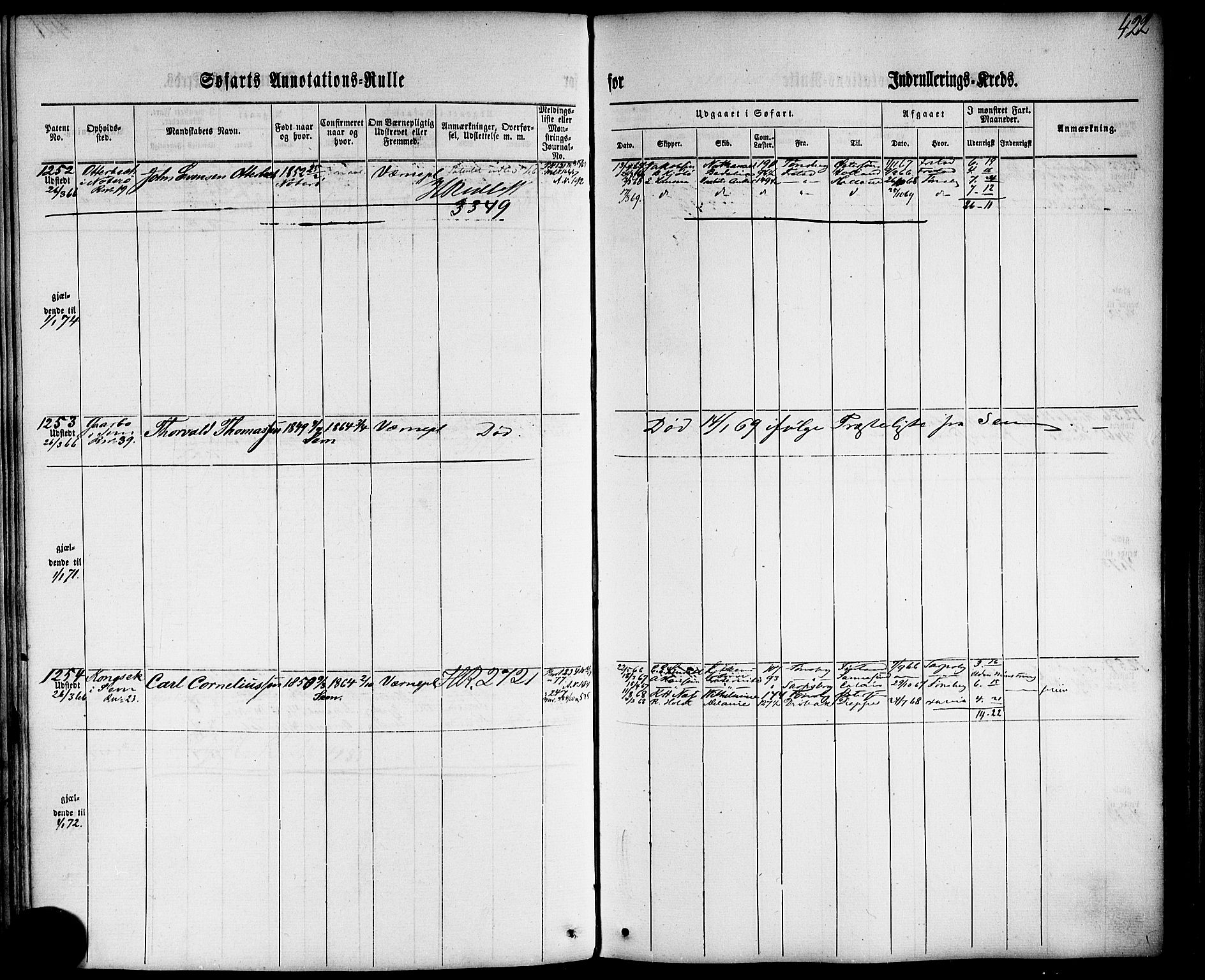 Tønsberg innrulleringskontor, AV/SAKO-A-786/F/Fb/L0001: Annotasjonsrulle Patent nr. 1-1724, 1860-1868, s. 441