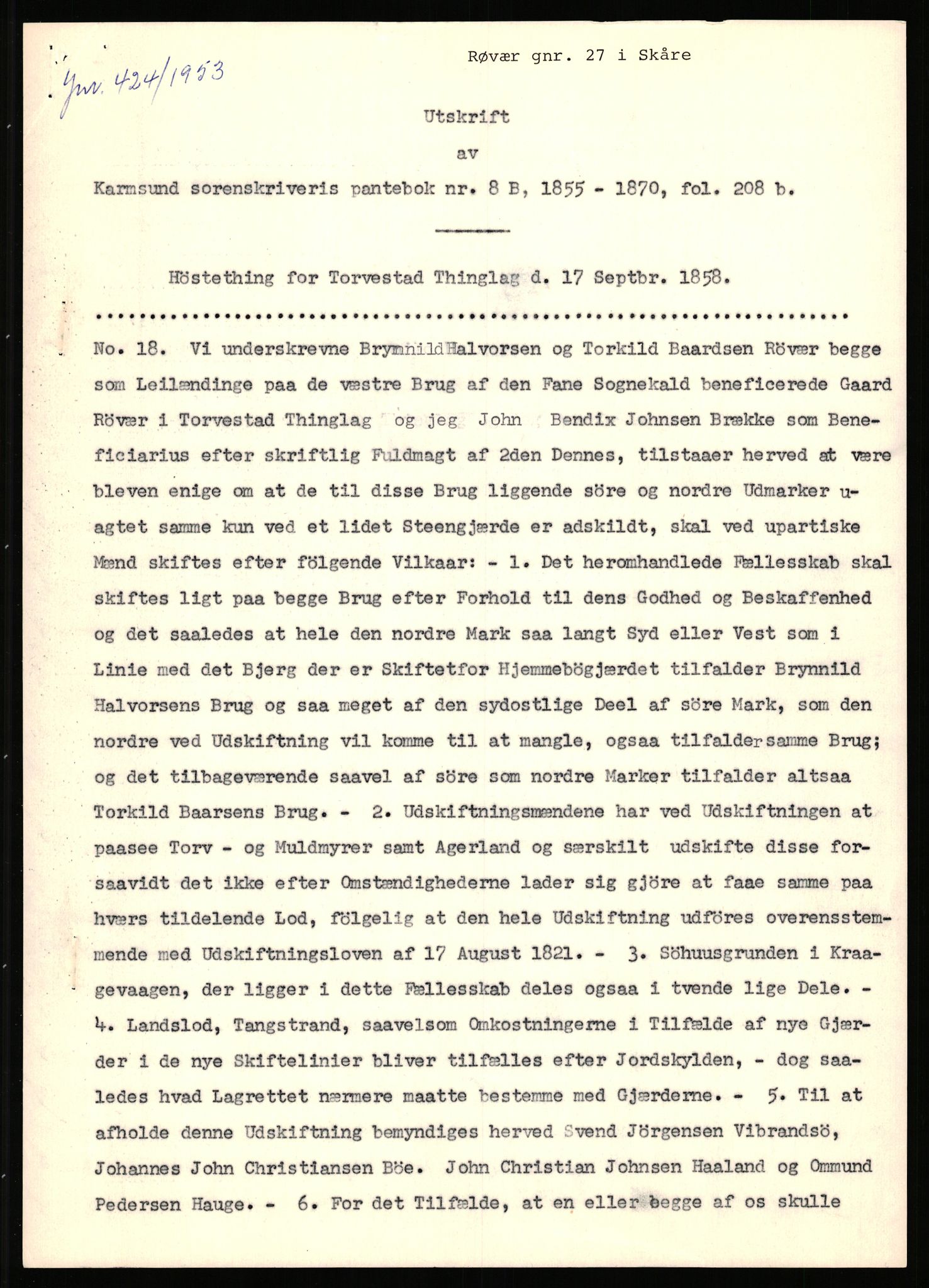 Statsarkivet i Stavanger, SAST/A-101971/03/Y/Yj/L0071: Avskrifter sortert etter gårdsnavn: Røden lille - Røvær, 1750-1930, s. 510