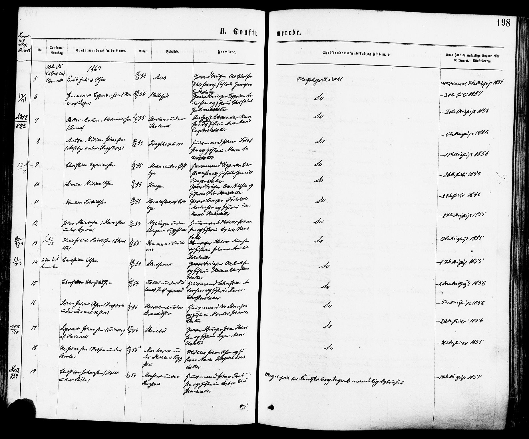 Høland prestekontor Kirkebøker, SAO/A-10346a/F/Fa/L0012.a: Ministerialbok nr. I 12A, 1869-1879, s. 198