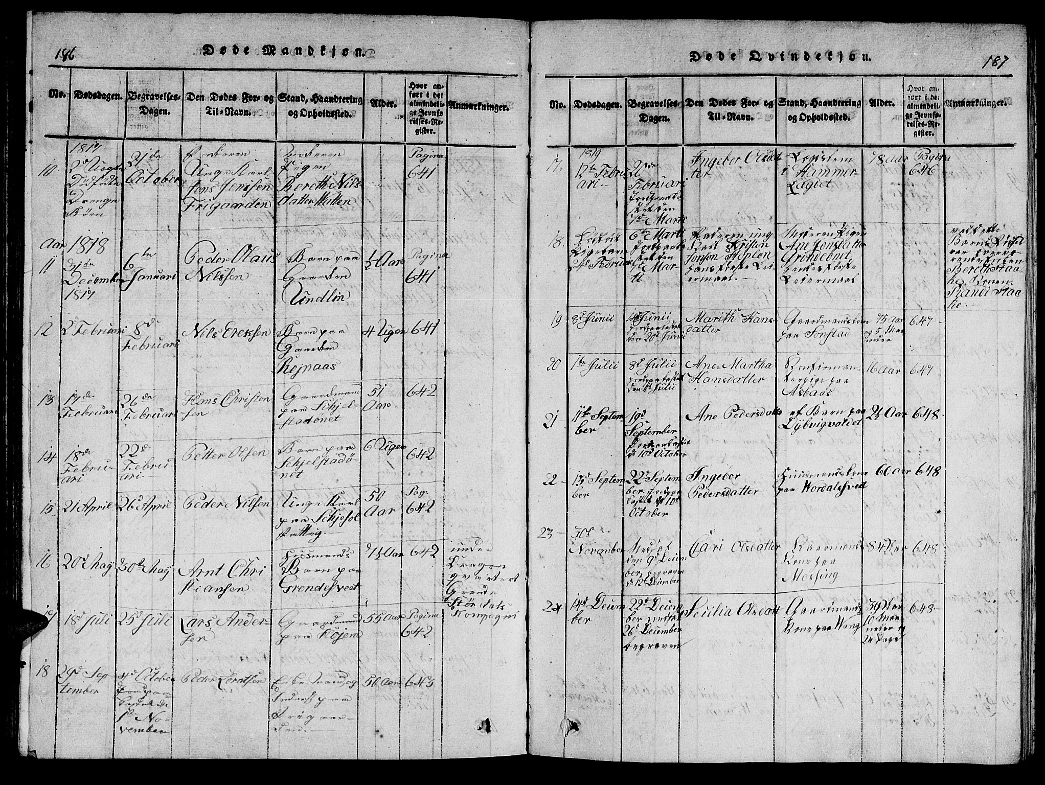 Ministerialprotokoller, klokkerbøker og fødselsregistre - Nord-Trøndelag, SAT/A-1458/714/L0132: Klokkerbok nr. 714C01, 1817-1824, s. 186-187