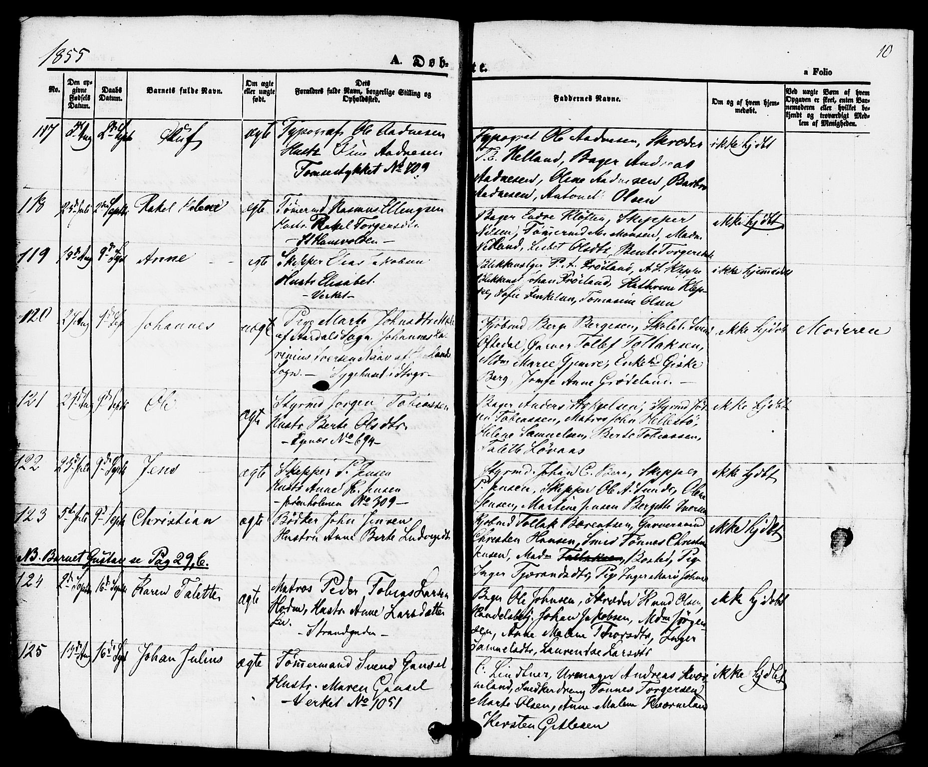 Domkirken sokneprestkontor, AV/SAST-A-101812/001/30/30BB/L0010: Klokkerbok nr. B 10, 1855-1860, s. 10