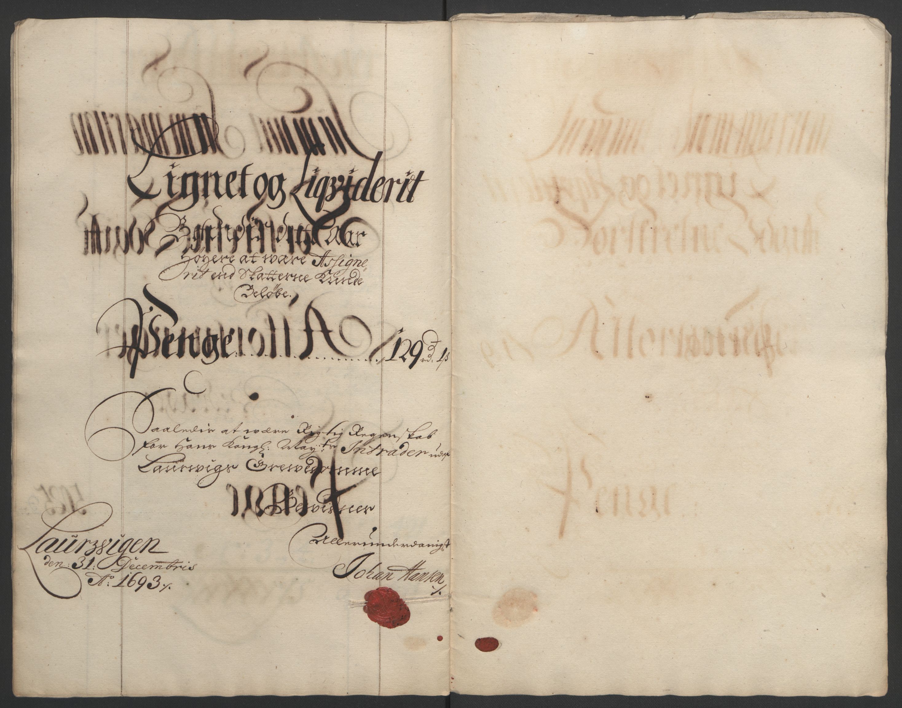 Rentekammeret inntil 1814, Reviderte regnskaper, Fogderegnskap, AV/RA-EA-4092/R33/L1974: Fogderegnskap Larvik grevskap, 1693-1695, s. 11