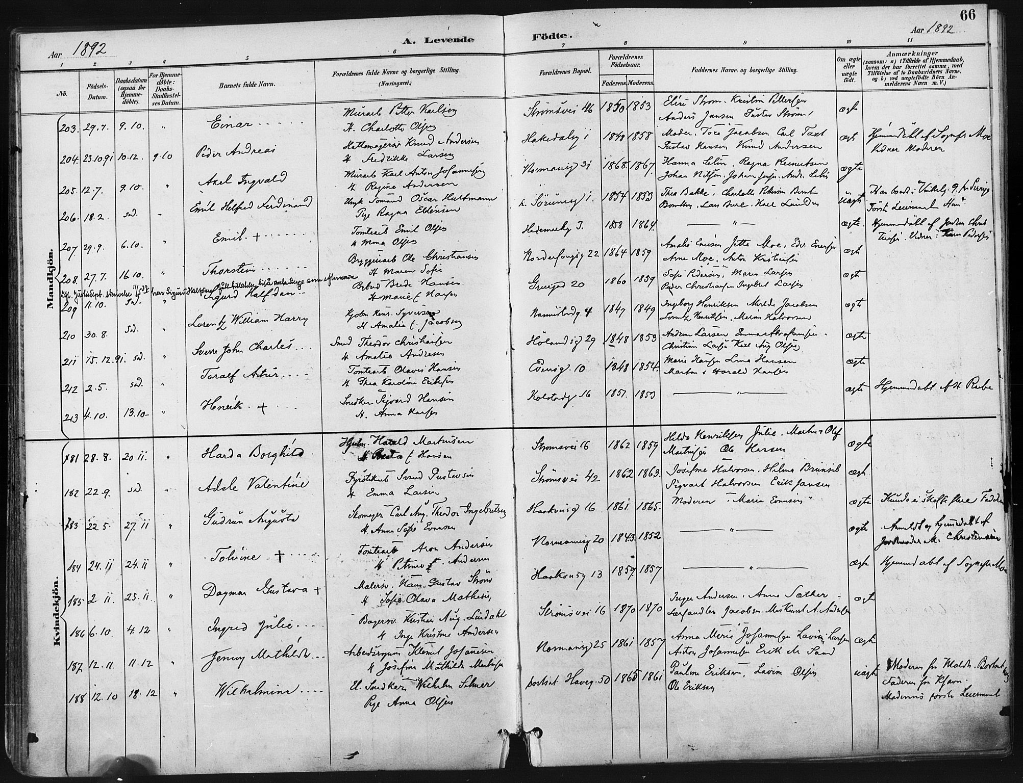 Kampen prestekontor Kirkebøker, AV/SAO-A-10853/F/Fa/L0005: Ministerialbok nr. I 5, 1890-1902, s. 66