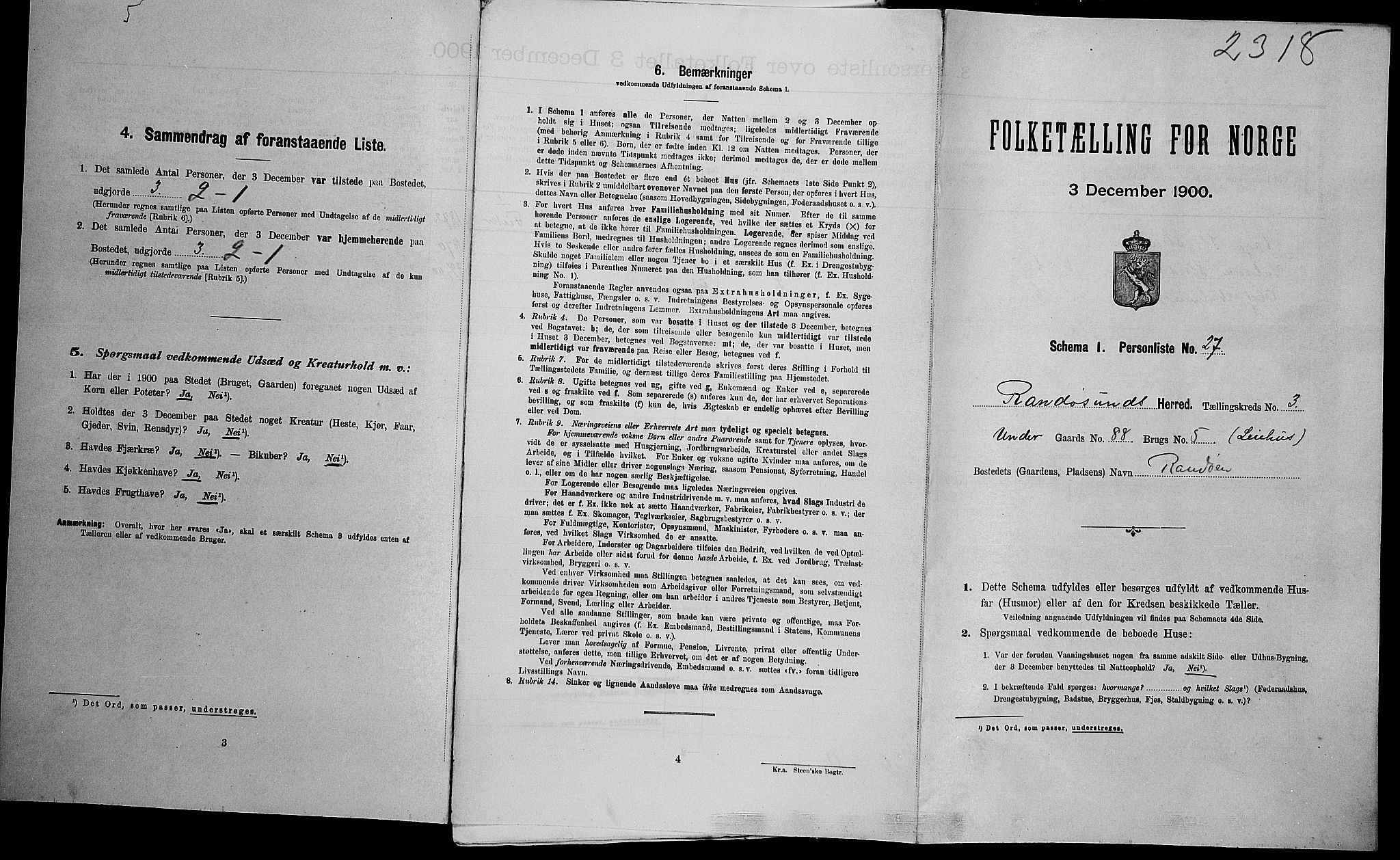 SAK, Folketelling 1900 for 1011 Randesund herred, 1900, s. 397