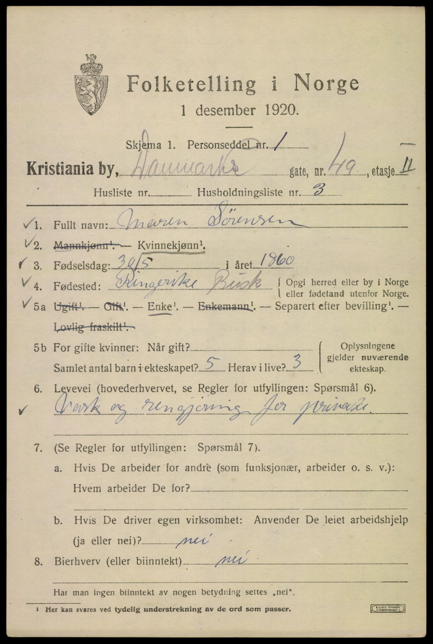 SAO, Folketelling 1920 for 0301 Kristiania kjøpstad, 1920, s. 195929