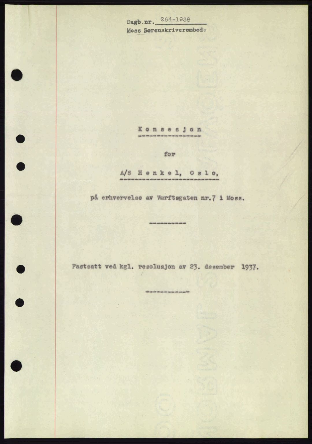 Moss sorenskriveri, AV/SAO-A-10168: Pantebok nr. B5, 1938-1938, Dagboknr: 264/1938