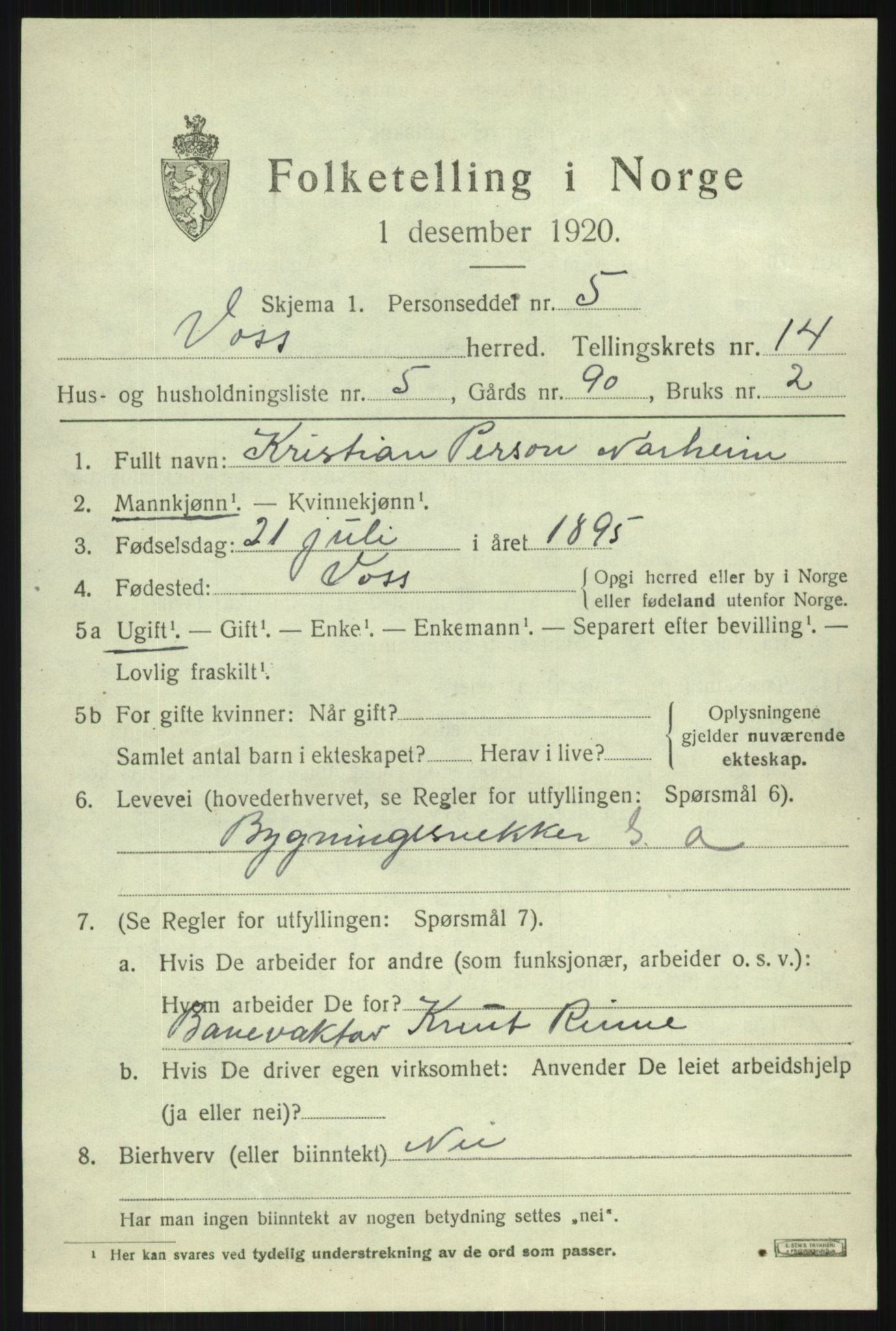 SAB, Folketelling 1920 for 1235 Voss herred, 1920, s. 11787