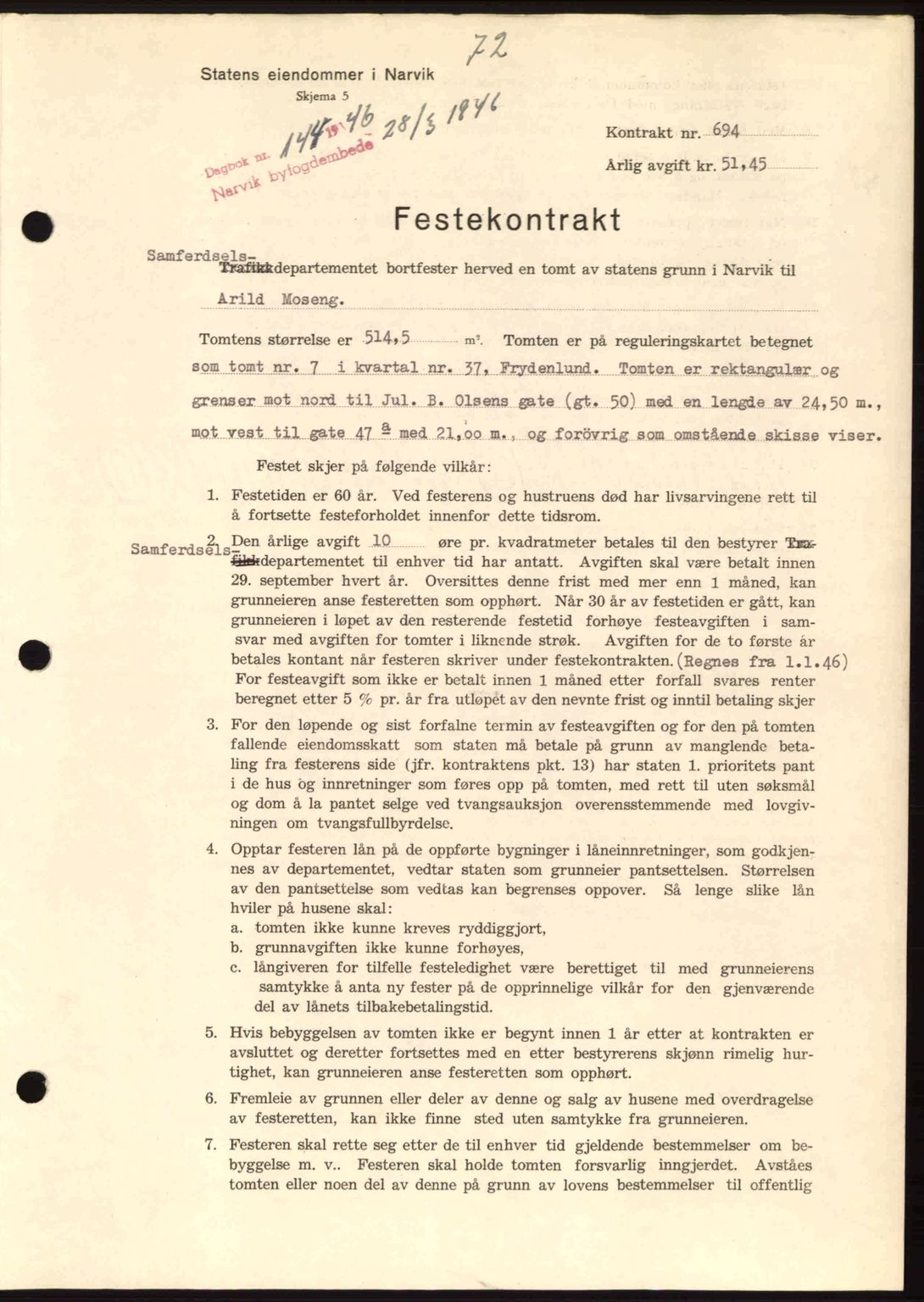 Narvik sorenskriveri, SAT/A-0002/1/2/2C/2Ca: Pantebok nr. A21, 1946-1947, Dagboknr: 144/1946