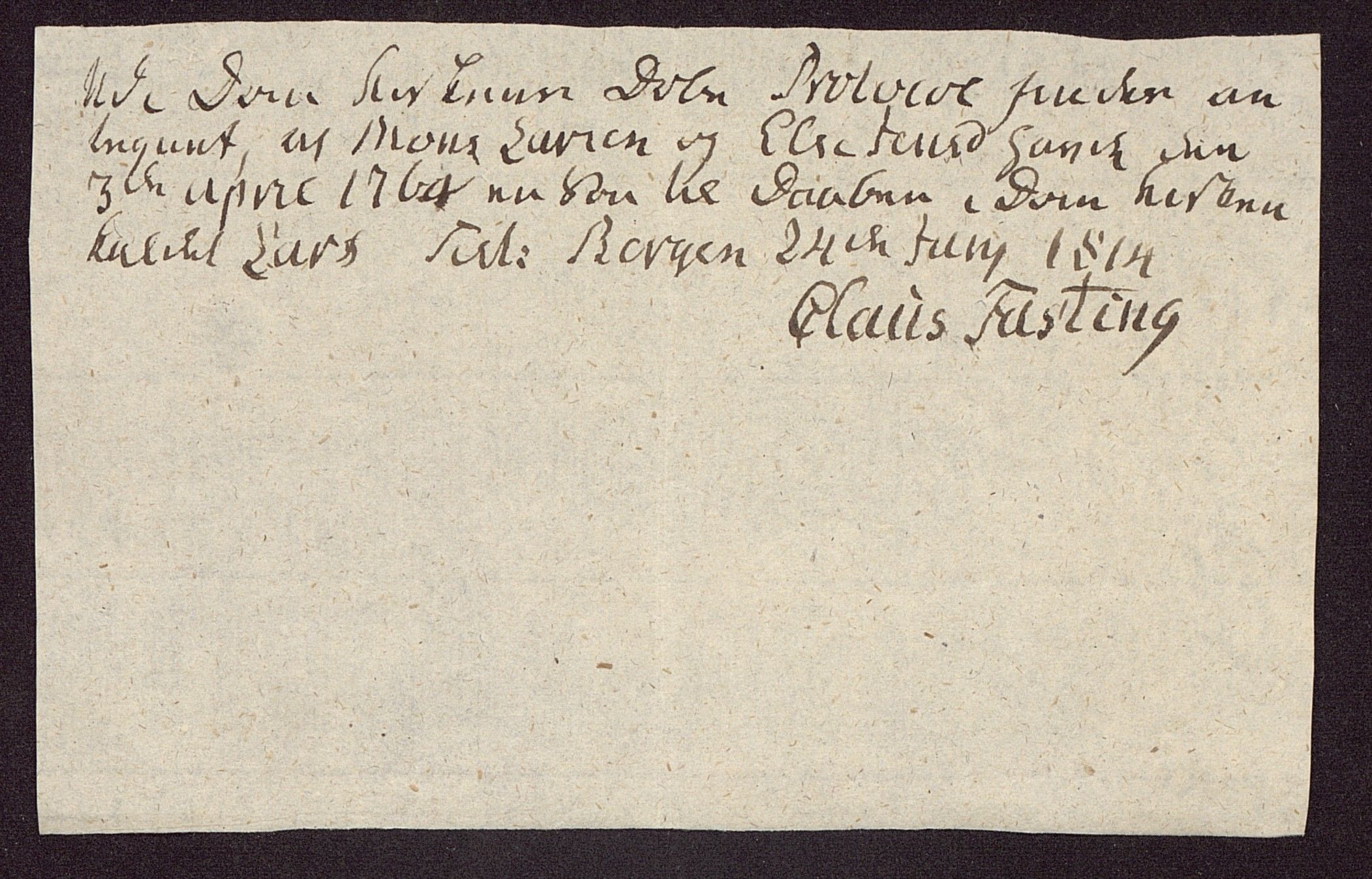 Borgervæpningen i Bergen, BBA/A-1301/G/Gf/L0002/0001: Vedlegg / Beskjeder fra Claus Fasting og Cecilia salig Thorup, 1814