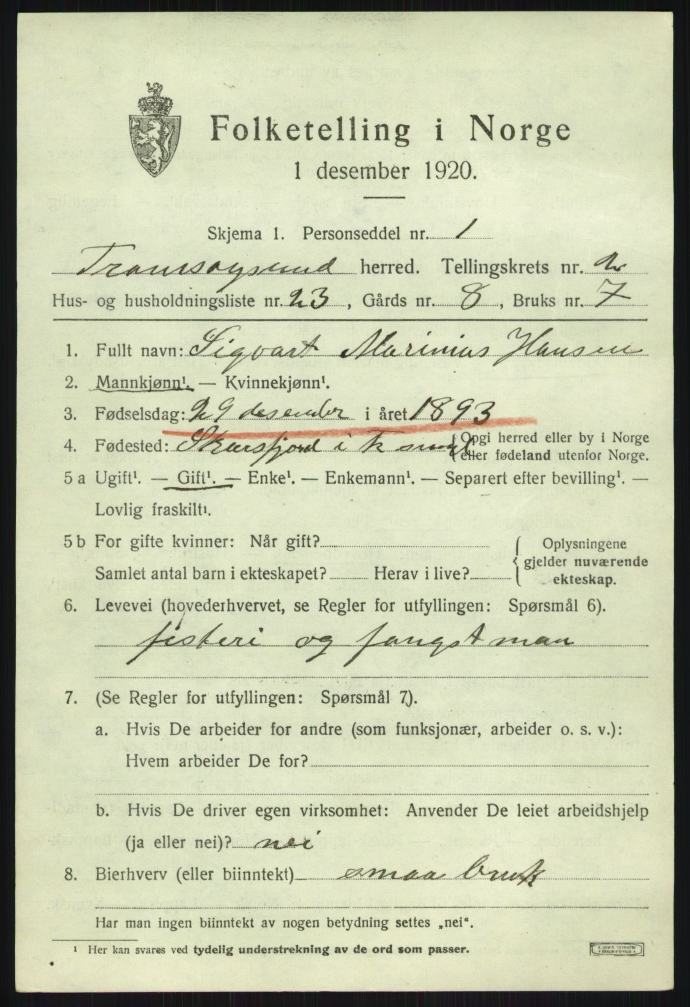 SATØ, Folketelling 1920 for 1934 Tromsøysund herred, 1920, s. 2676