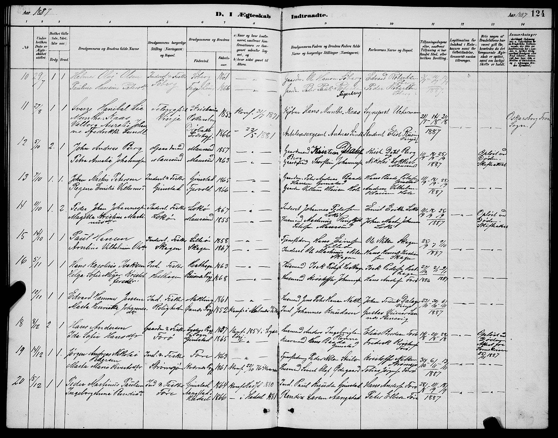 Ministerialprotokoller, klokkerbøker og fødselsregistre - Nordland, AV/SAT-A-1459/891/L1315: Klokkerbok nr. 891C04, 1886-1893, s. 124