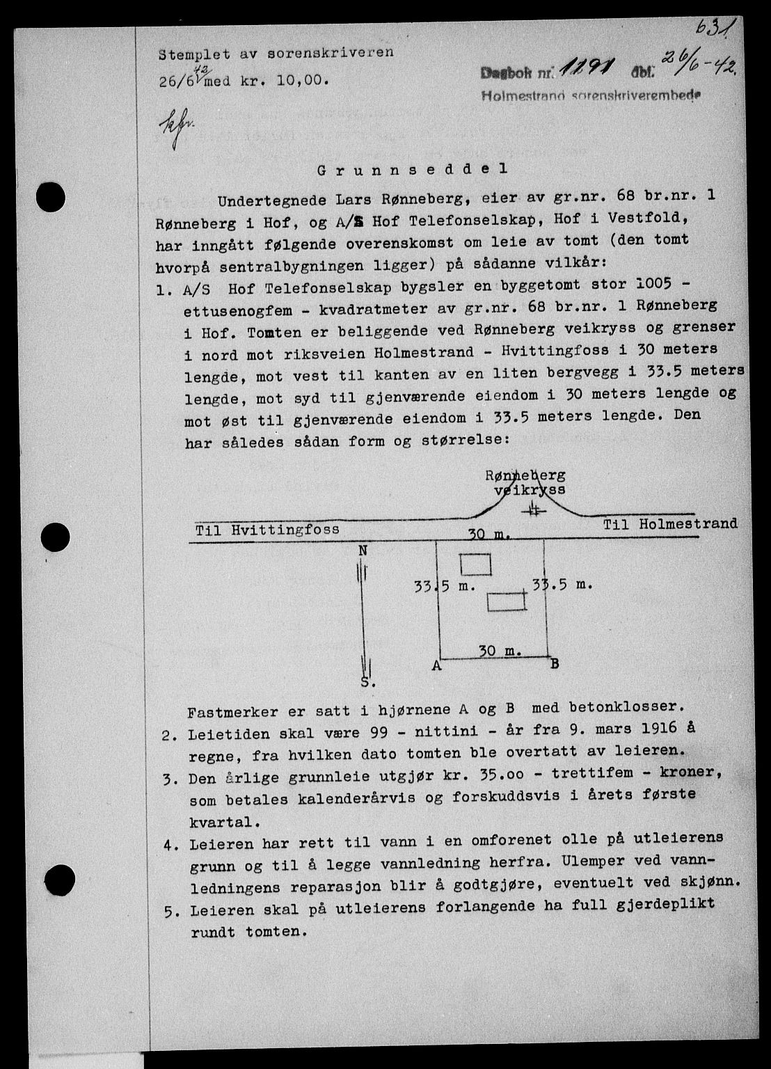 Holmestrand sorenskriveri, SAKO/A-67/G/Ga/Gaa/L0055: Pantebok nr. A-55, 1942-1942, Dagboknr: 1191/1942