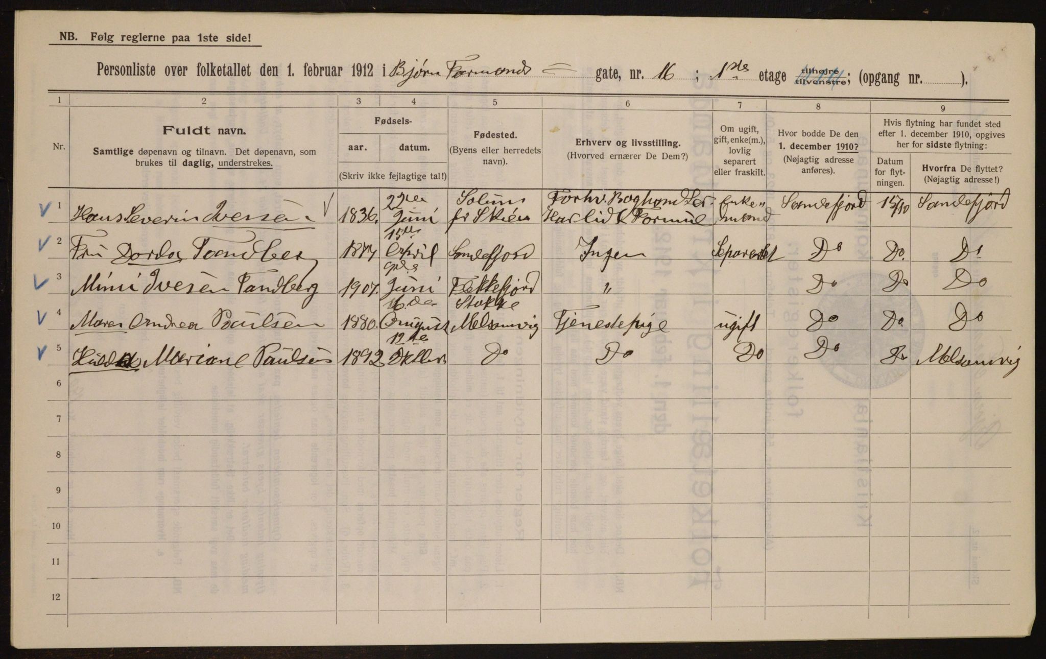 OBA, Kommunal folketelling 1.2.1912 for Kristiania, 1912, s. 6567