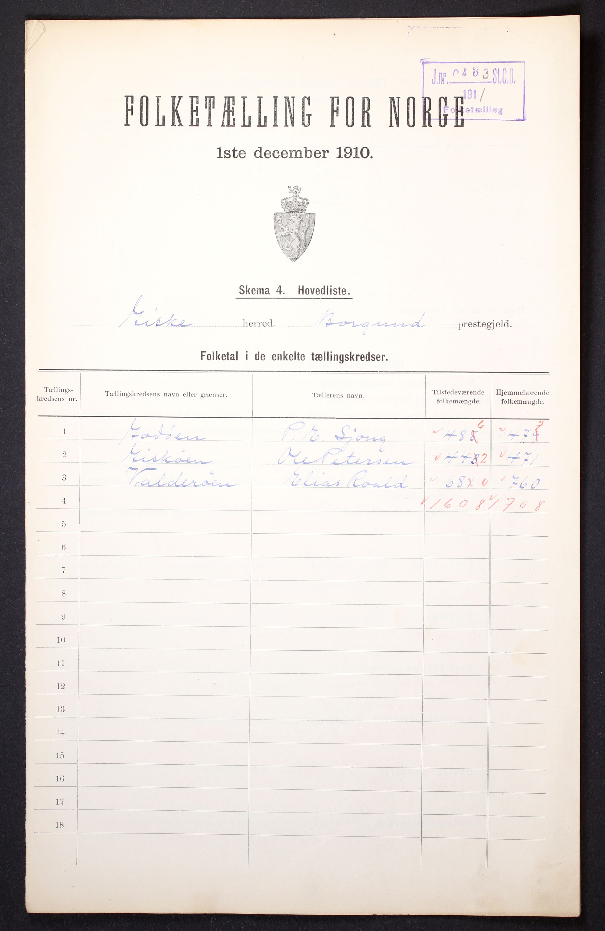 RA, Folketelling 1910 for 1532 Giske herred, 1910, s. 2