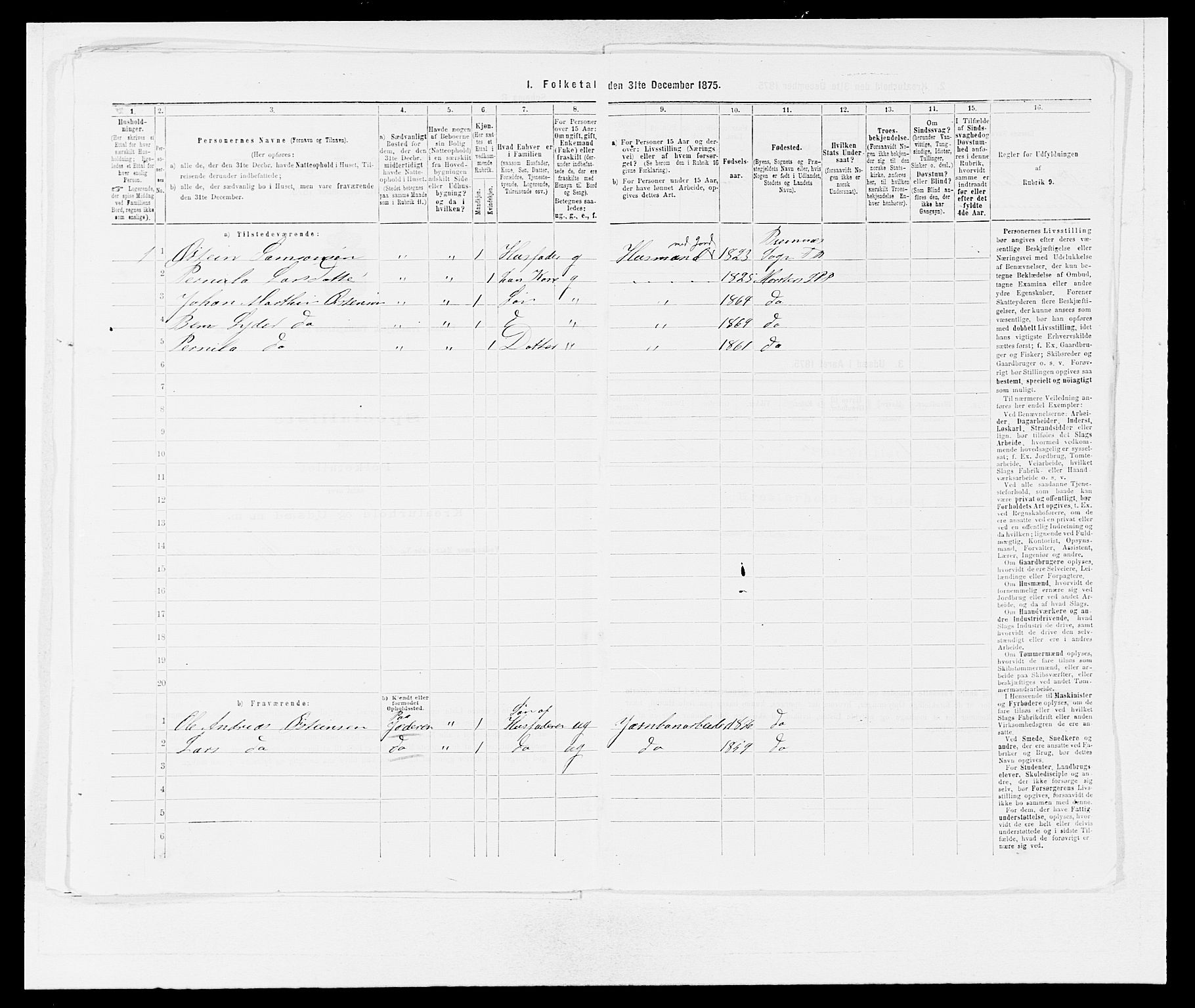 SAB, Folketelling 1875 for 1218P Finnås prestegjeld, 1875, s. 519