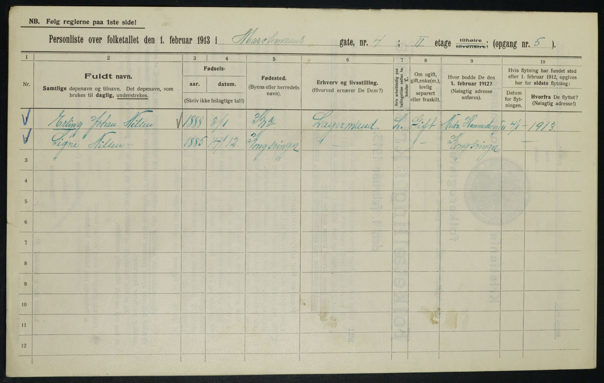 OBA, Kommunal folketelling 1.2.1913 for Kristiania, 1913, s. 64661