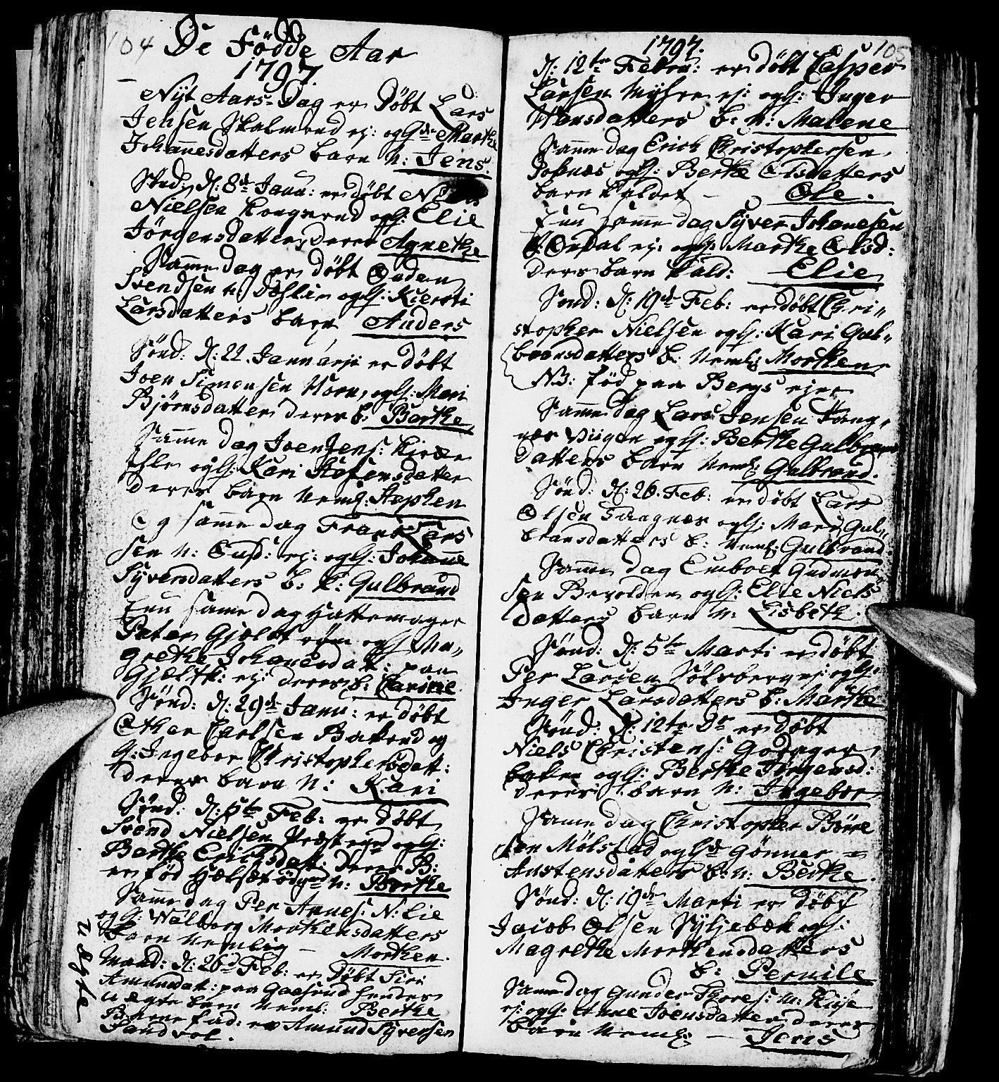 Nes prestekontor, Hedmark, AV/SAH-PREST-020/L/La/L0002: Klokkerbok nr. 2, 1785-1813, s. 104-105