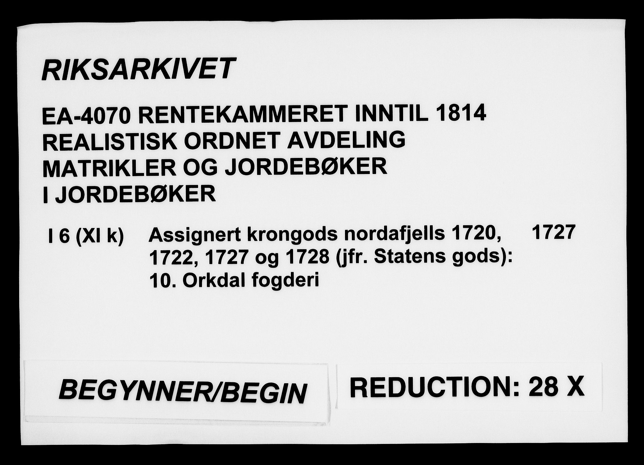 Rentekammeret inntil 1814, Realistisk ordnet avdeling, RA/EA-4070/N/Na/L0006/0010: [XI k]: Assignert krongods nordafjells (1720, 1722, 1727 og 1728): / Orkdal fogderi, 1727