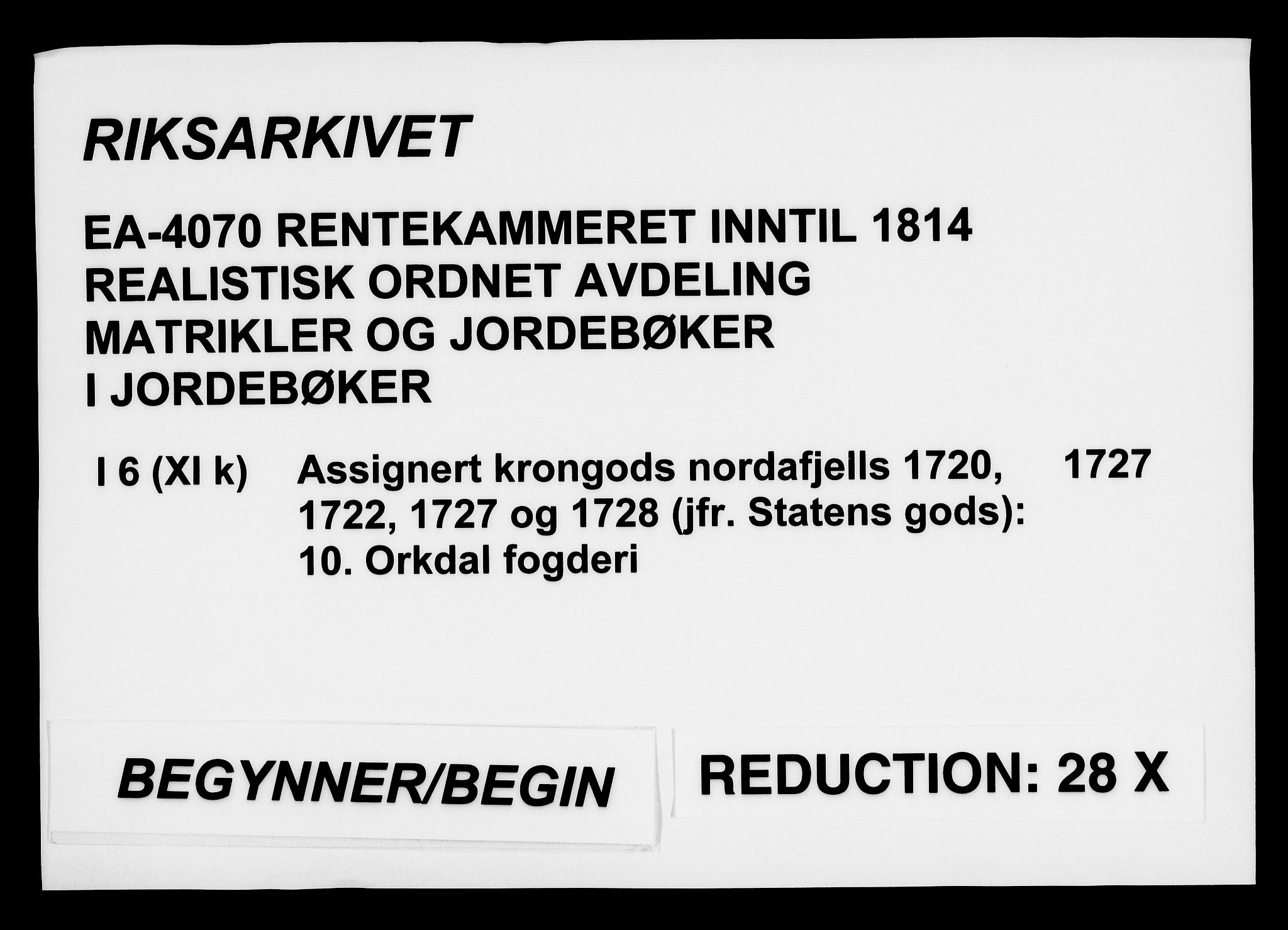 Rentekammeret inntil 1814, Realistisk ordnet avdeling, AV/RA-EA-4070/N/Na/L0006/0010: [XI k]: Assignert krongods nordafjells (1720, 1722, 1727 og 1728): / Orkdal fogderi, 1727