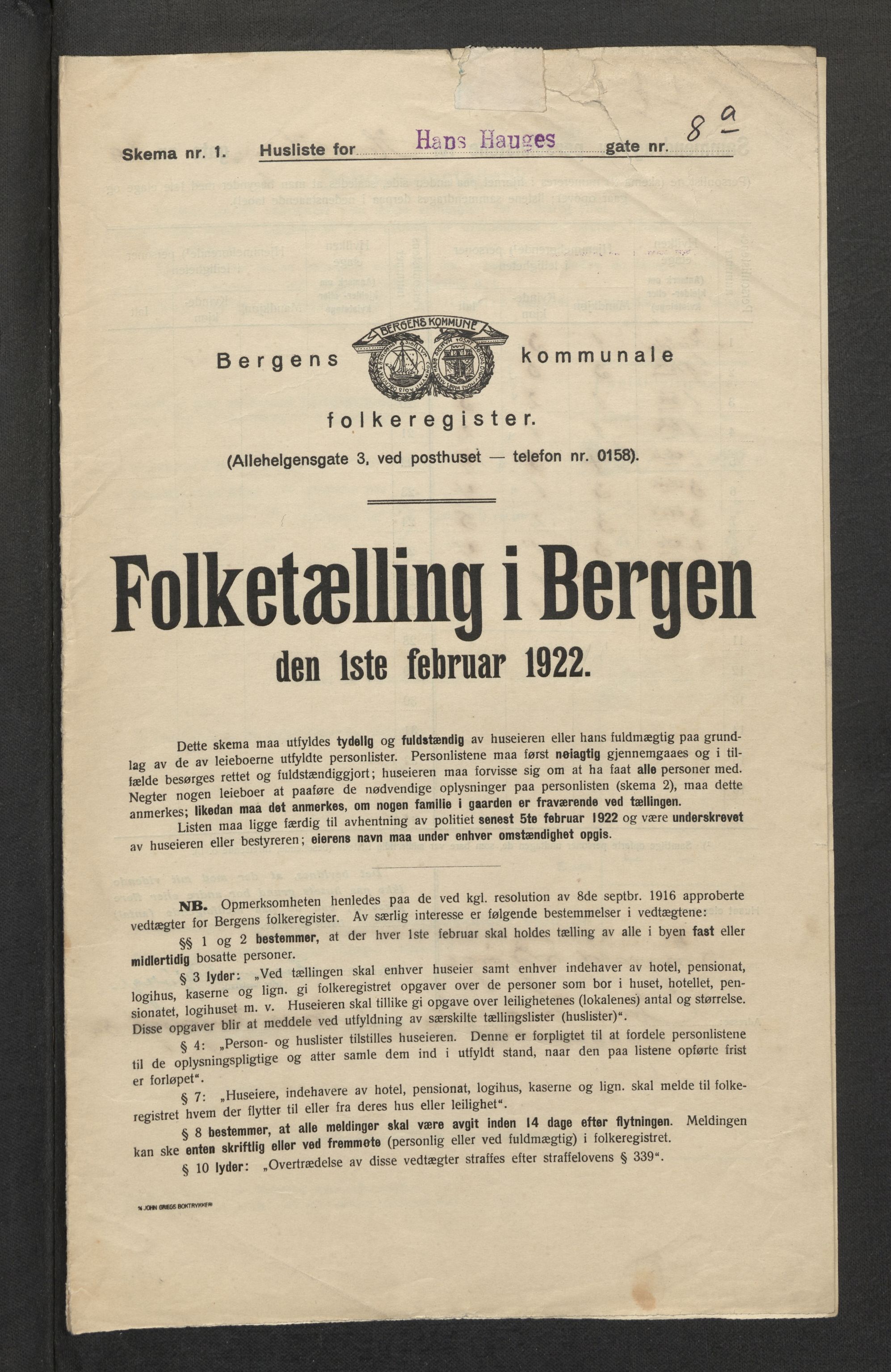 SAB, Kommunal folketelling 1922 for Bergen kjøpstad, 1922, s. 12246