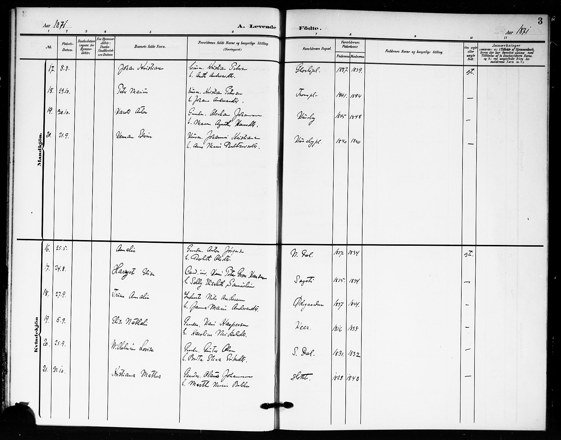 Drøbak prestekontor Kirkebøker, AV/SAO-A-10142a/F/Fc/L0001: Ministerialbok nr. III 1, 1871-1900, s. 3